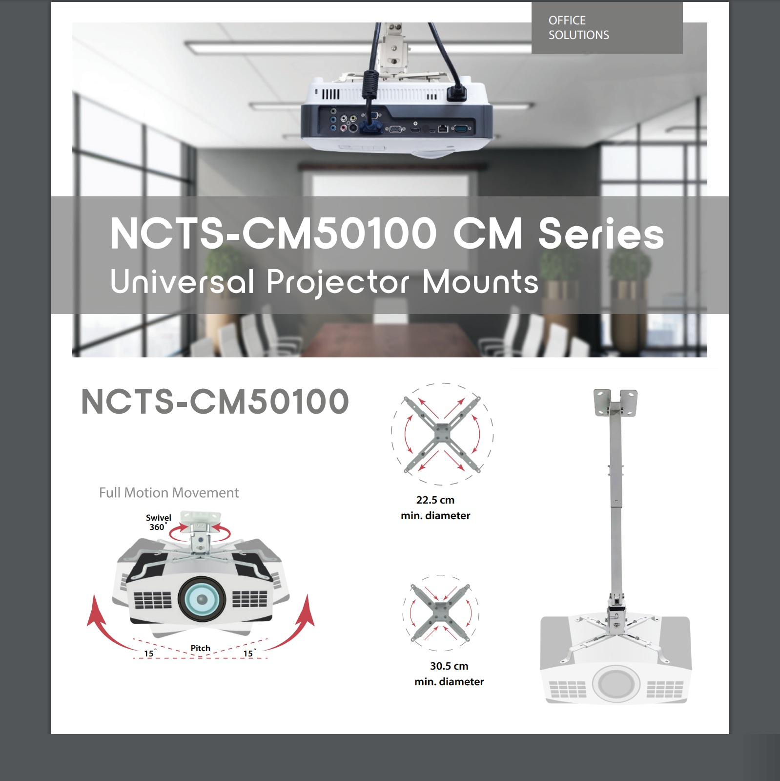 NCTS-CM50100 Adjustable Universal Projector Ceiling Mount NCTS-CM50100 Universal Projector Ceiling Mount – Adjustable Telescopic Arm 100cm to 10cm