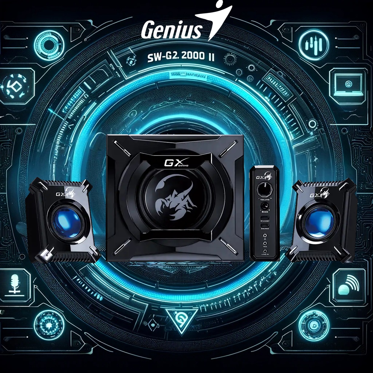 SW-G2.1-2000-II GENIUS Powerful Gaming Speaker System GENIUS SW-G2.1 2000 II Powerful 2.1 Channel Gaming Speaker System With Thunderous Bass