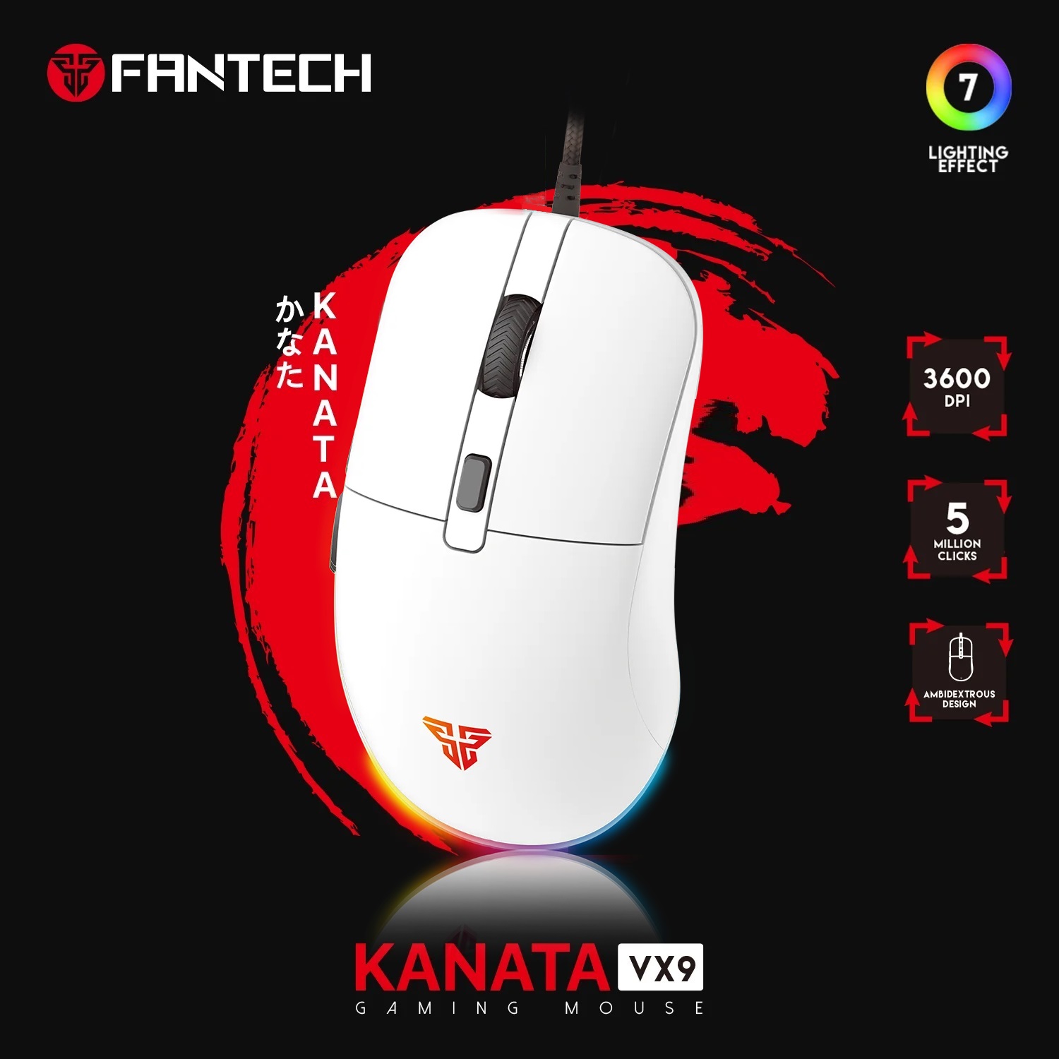 FANTECH-VX9S-W VX9S Kanata Wired White Gaming RGB Mouse Fantech VX9S Kanata Wired Gaming Mouse