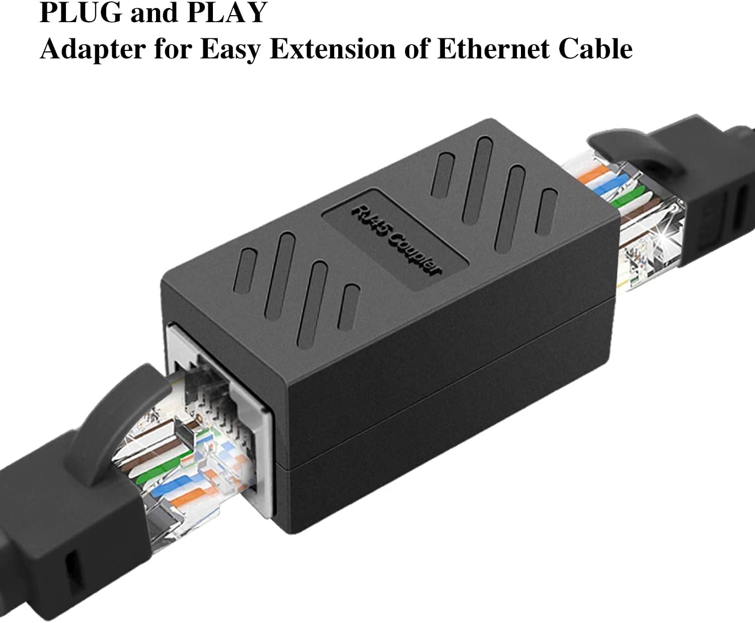 RJ45 Coupler 2 Pack in-Line Coupler Female to Female Ethernet Coupler for Cat7/ Cat6/ Cat5/ Cat5e Ethernet Cable Extender Adapter (Black)