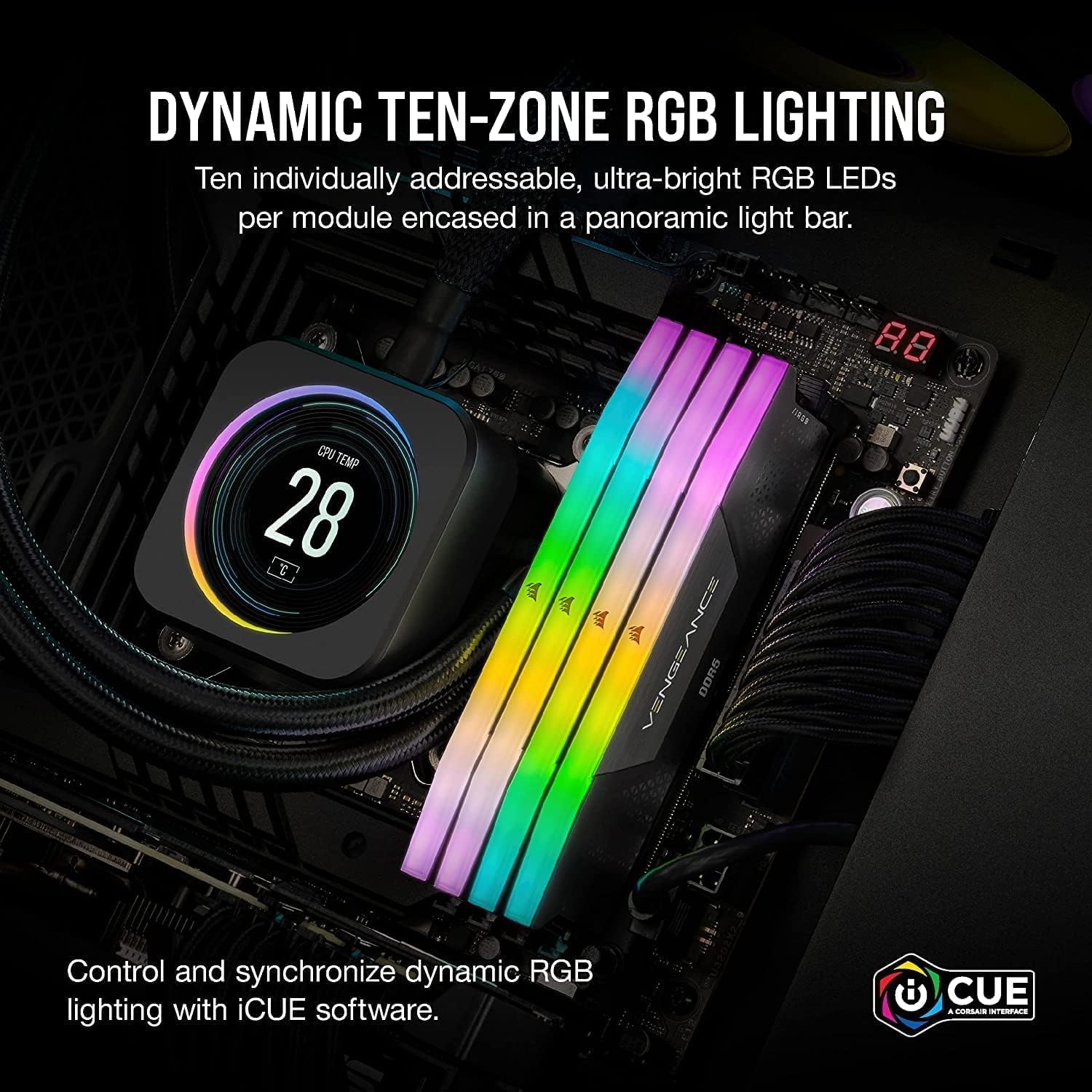 RGB DDR5 RAM 32GB 6000MHz CL36 CORSAIR VENGEANCE RGB DDR5 RAM 32GB (2x16GB) 6000MHz CL36 Intel XMP iCUE Compatible Computer Memory - Black (CMH32GX5M2E6000C36)