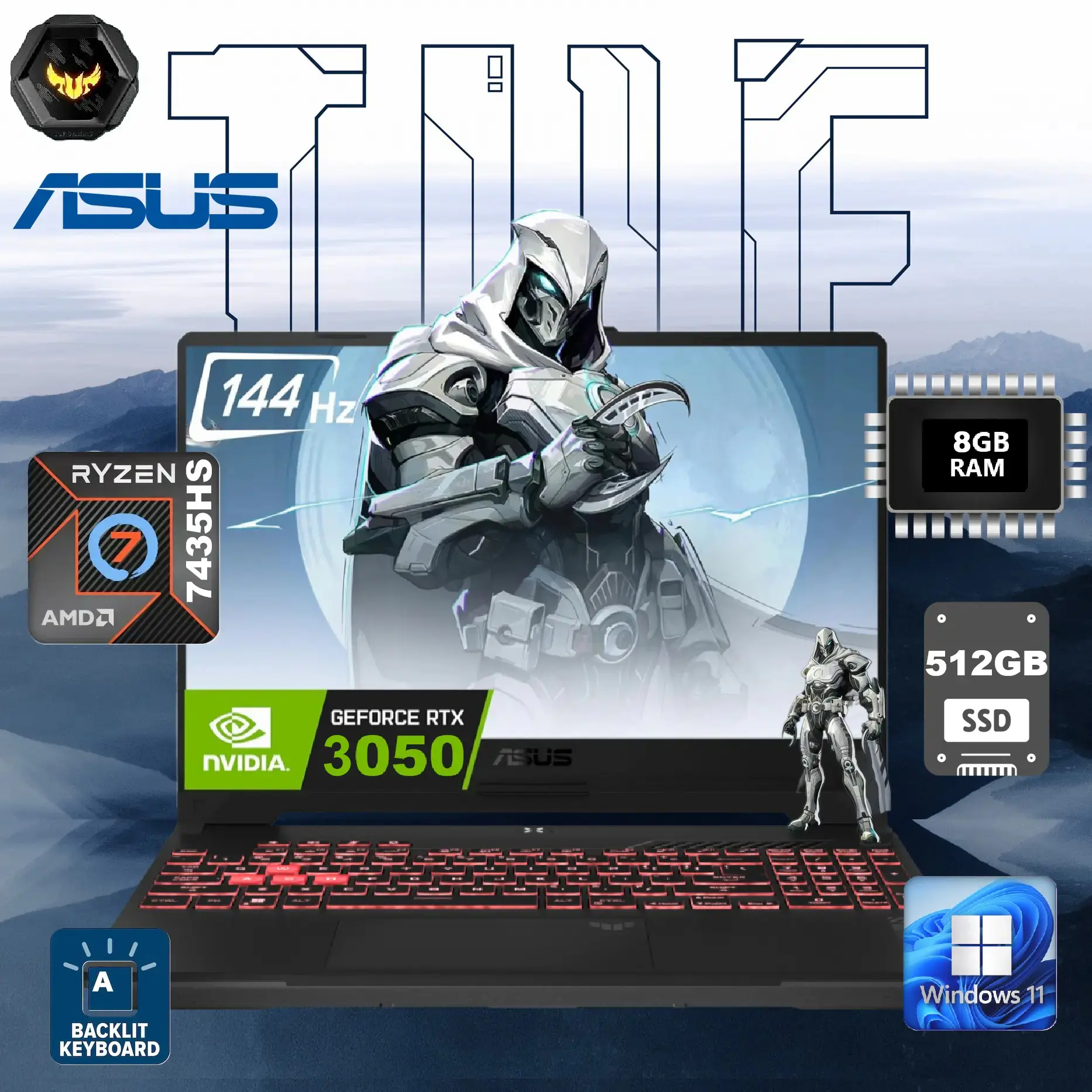 90NR0JV7-M006Y0 ASUS TUF A15 AMD 7 7435HS RTX 3050 8GB DDR5  ASUS TUF Gaming A15 AMD Ryzen™ 7 7435HS | 8GB DDR5 RAM ; 512GB NVMe | RTX™3050