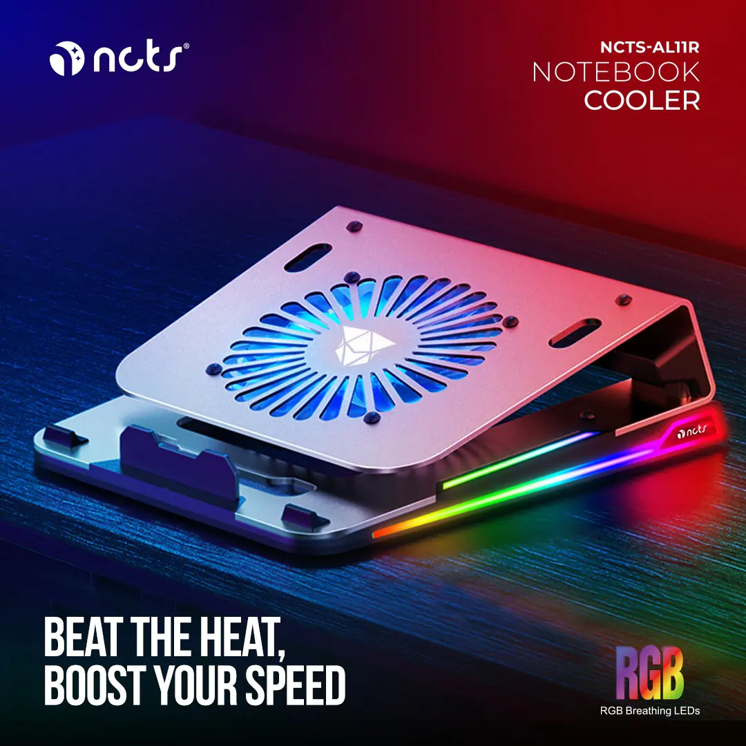 NCTS-AL11R NCTS-AL11R Aluminum RGB Laptop Cooler 10 RGB NCTS-AL11R Aluminum RGB Laptop Cooler – 10 RGB Modes