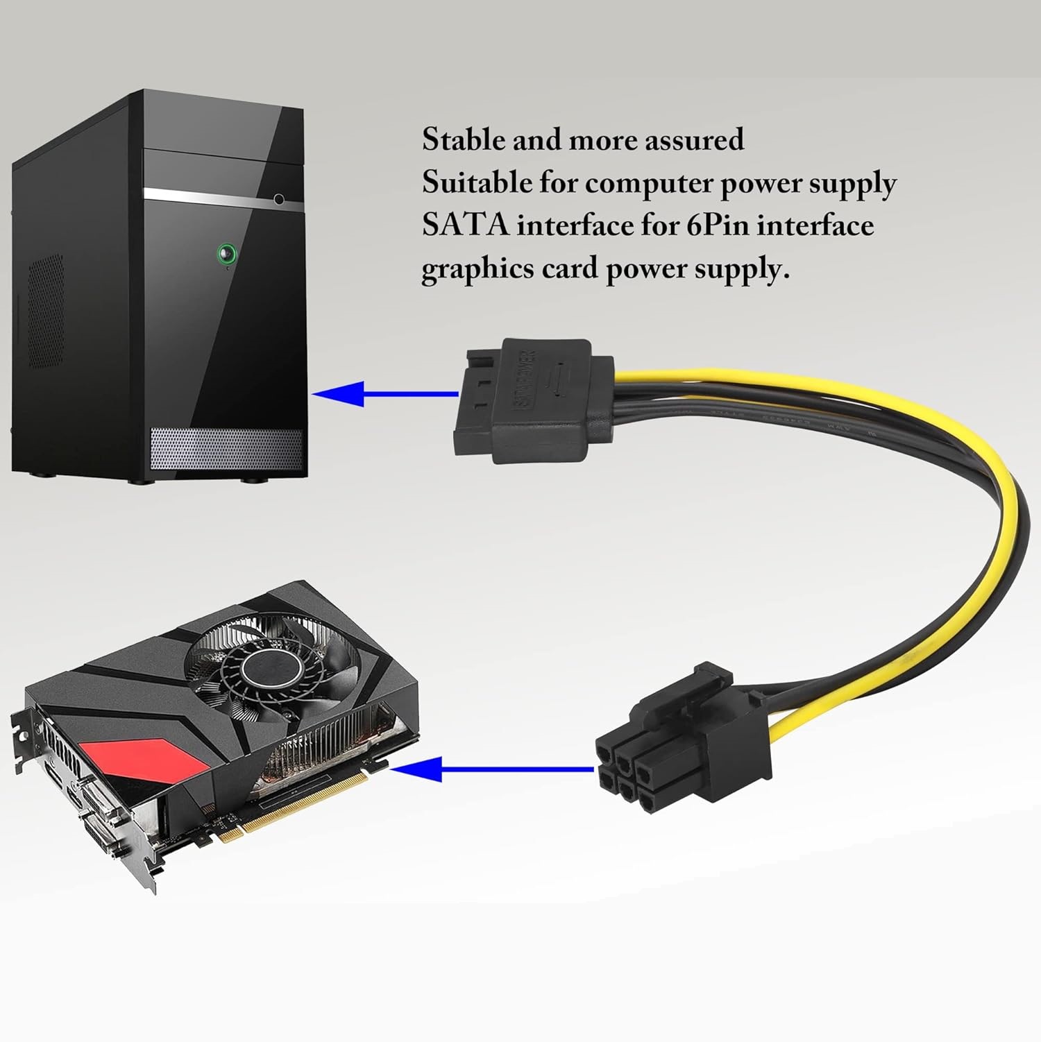 CAB-SATA-15PTO6PIN SATA 15-Pin Male to 6-Pin Male Graphics Card SATA 15-Pin Male to 6-Pin Male Graphics Card Power Cord