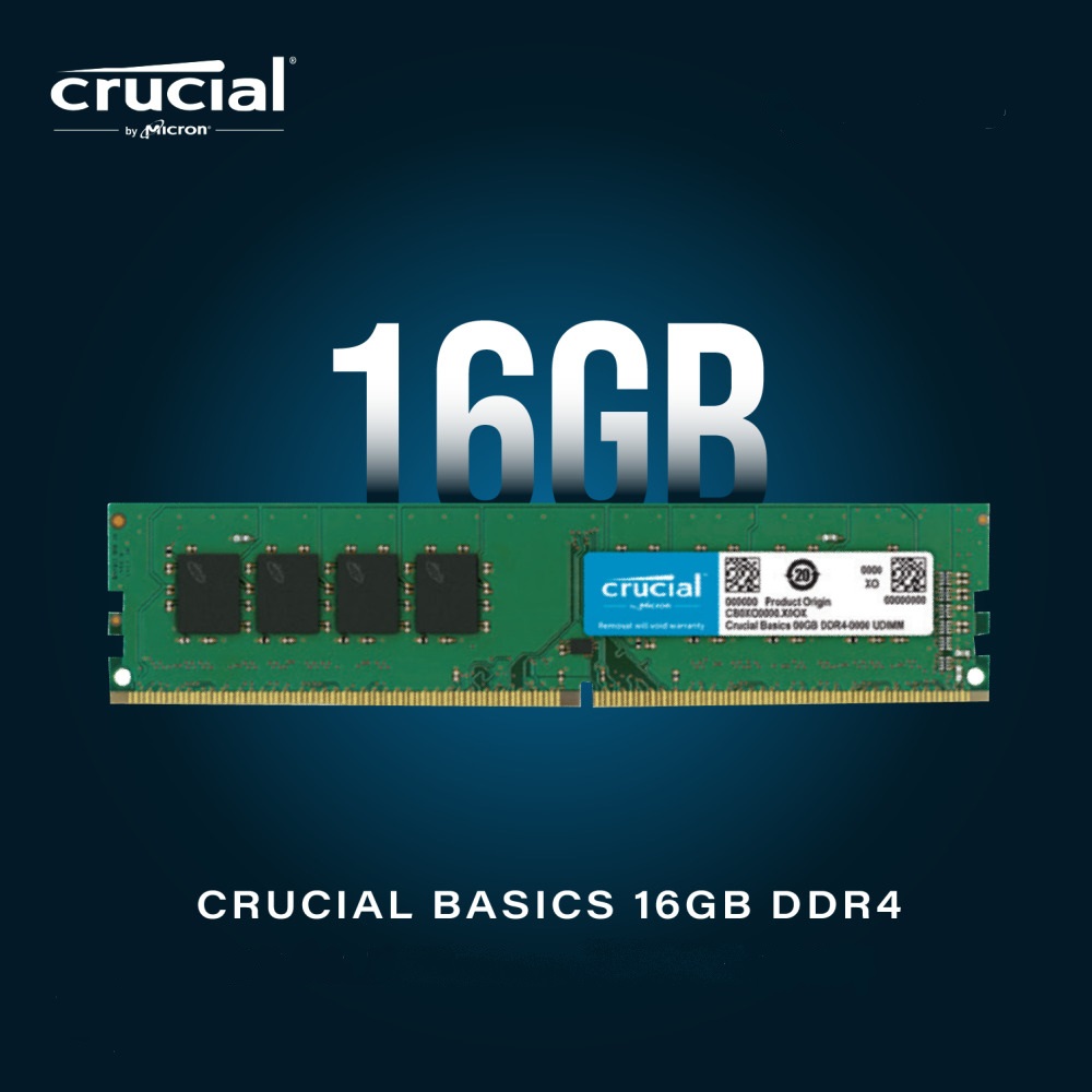 CB16GU3200 Crucial RAM 16GB DDR4 3200MTs UDIMM 288-pin Crucial RAM 16GB DDR4 3200MT/s CL22 UDIMM 288-pin 1.2V Desktop Memory - One Module - CB16GU3200 - GREEN