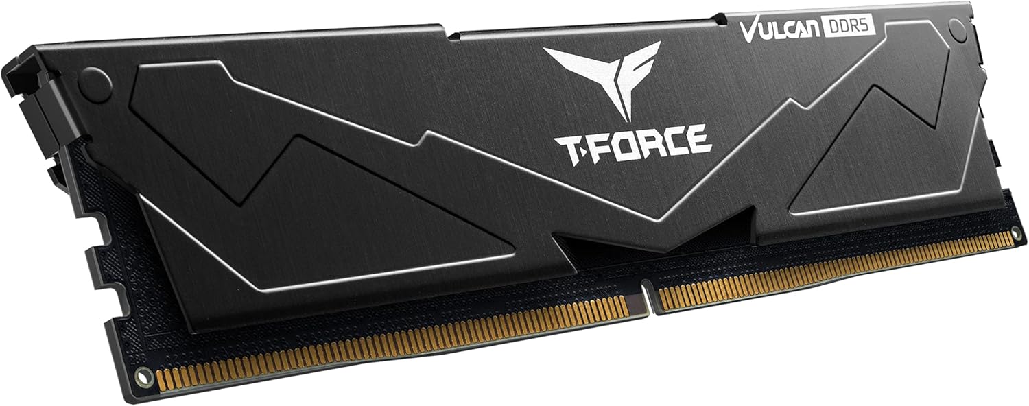 FLBD532G6000HC38ADC01 T-FORCE VULCAN DDR5 32GB RAM Kit 6000MHz CL38 TEAMGROUP T-FORCE VULCAN DDR5 32GB (2x16GB) 6000MHz (PC5-48000) CL38 Intel XMP 3.0 & AMD Expo Compatible Desktop Memory Module Ram Black FLBD532G6000HC38ADC01
