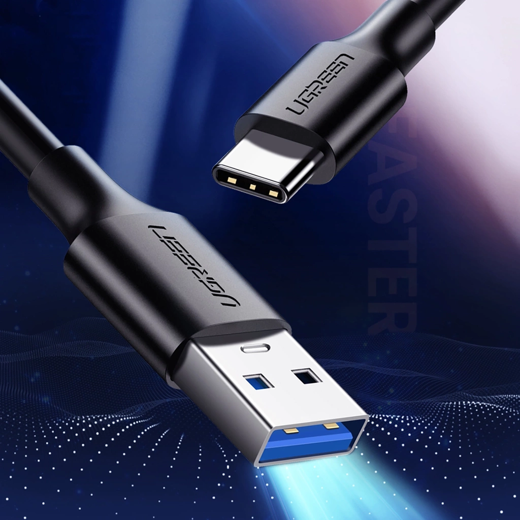 USB A to USB C Charging Data Cable 1 meter UGREEN USB 3.0 A Male to Type C Male Cable Nickel Plating 1m Aluminum Braid for Data Transfer & Charging Adapter
