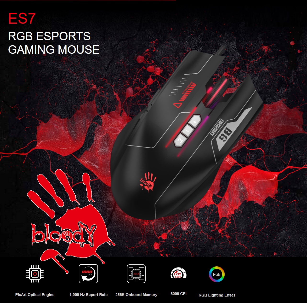 BLOODY-ES7 bloody ES7 RGB ESPORTS GAMING MOUSE 6000 DPI bloody ES7 RGB ESPORTS GAMING MOUSE