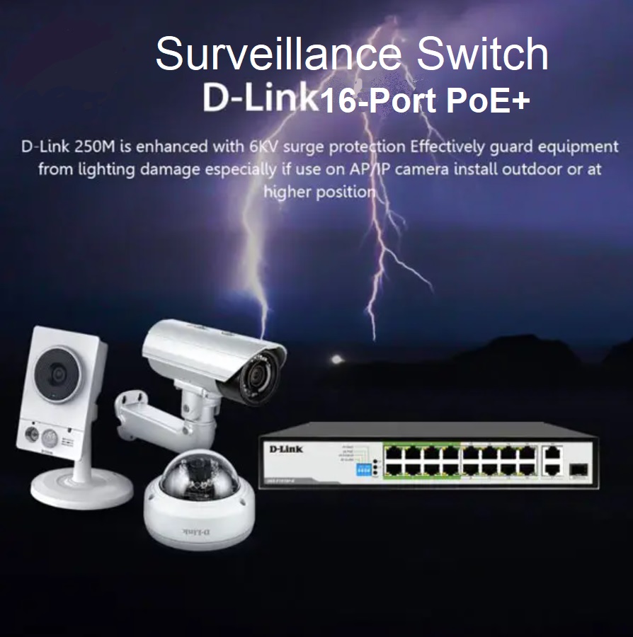 DES-F1016P-E D Link 16 Port Long Range PoE Surveillance Switch D-Link DES-F1016P-E 16-Port 10/100 Long Range PoE Surveillance Switch