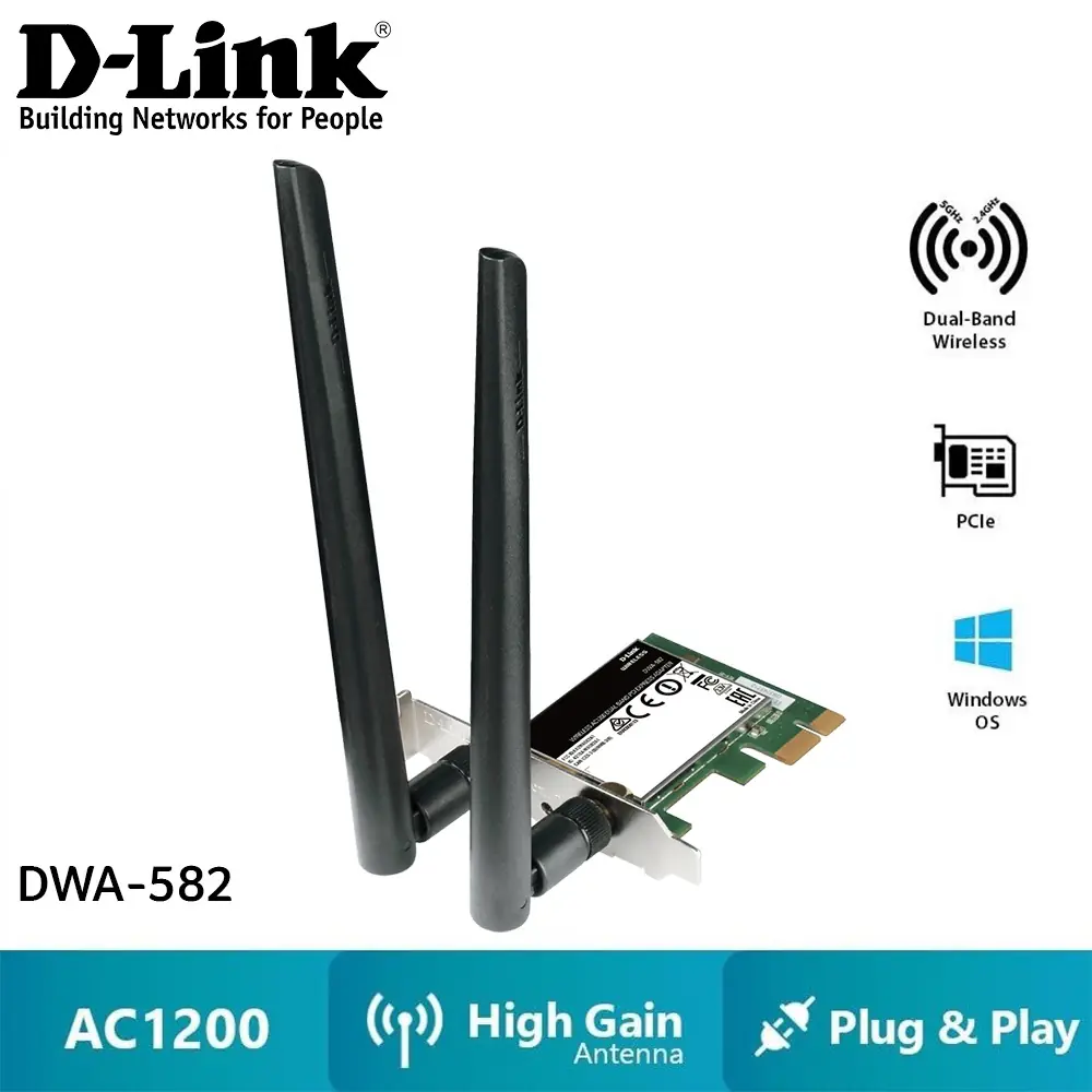 D-Link DWA-582 Wireless AC1200 Dual Band PCIe Adapter - High-Speed 802.11ac