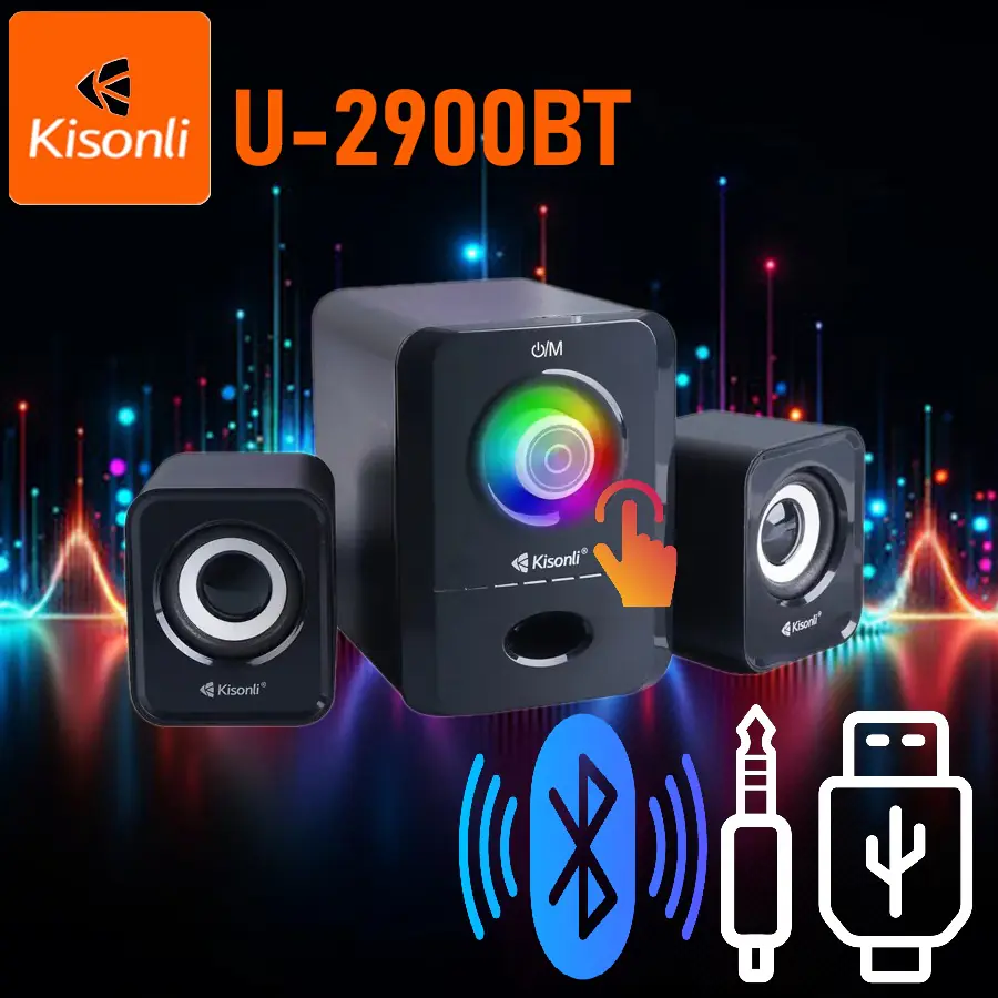 U-2900BT Touch Subwoofer Speakers w Bluetooth AUX USB Kisonli U-2900BT 2.1 USB Computer Speakers with Bluetooth 5.0
