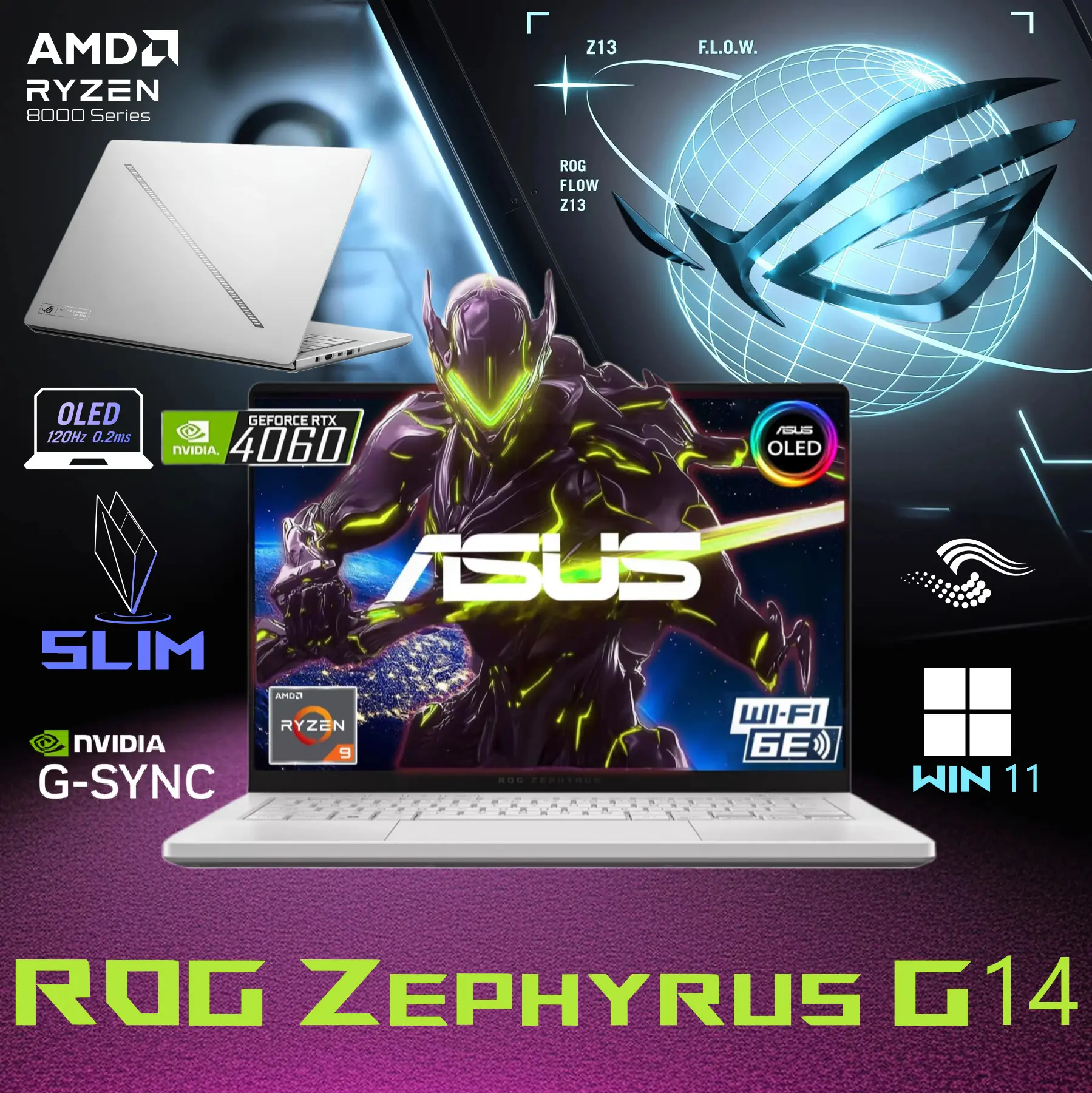 90NR0I02-M003W0 Zephyrus G14 Ryzen 9 8945HS RTX 4060 14-inch ASUS ROG Zephyrus G14 GA403UV AMD Ryzen™ 9 8945HS 