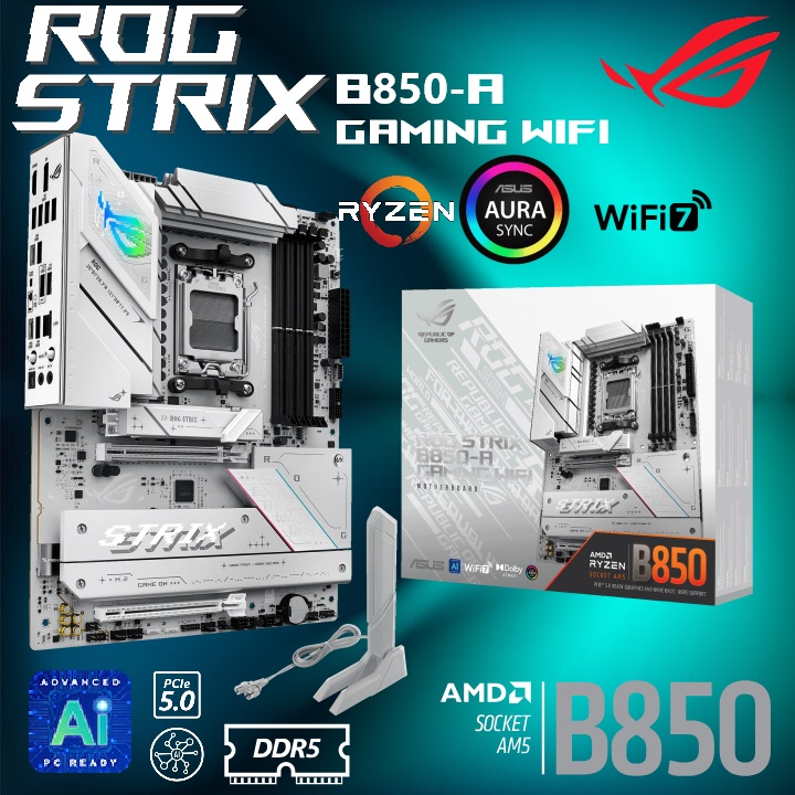 90MB1J50-M0AAY0 STRIX B850-A GAMING WIFI AM5 ATX Motherboard ASUS ROG STRIX B850-A GAMING WIFI AMD AM5 B850 ATX Motherboard 14+2+2 power stages