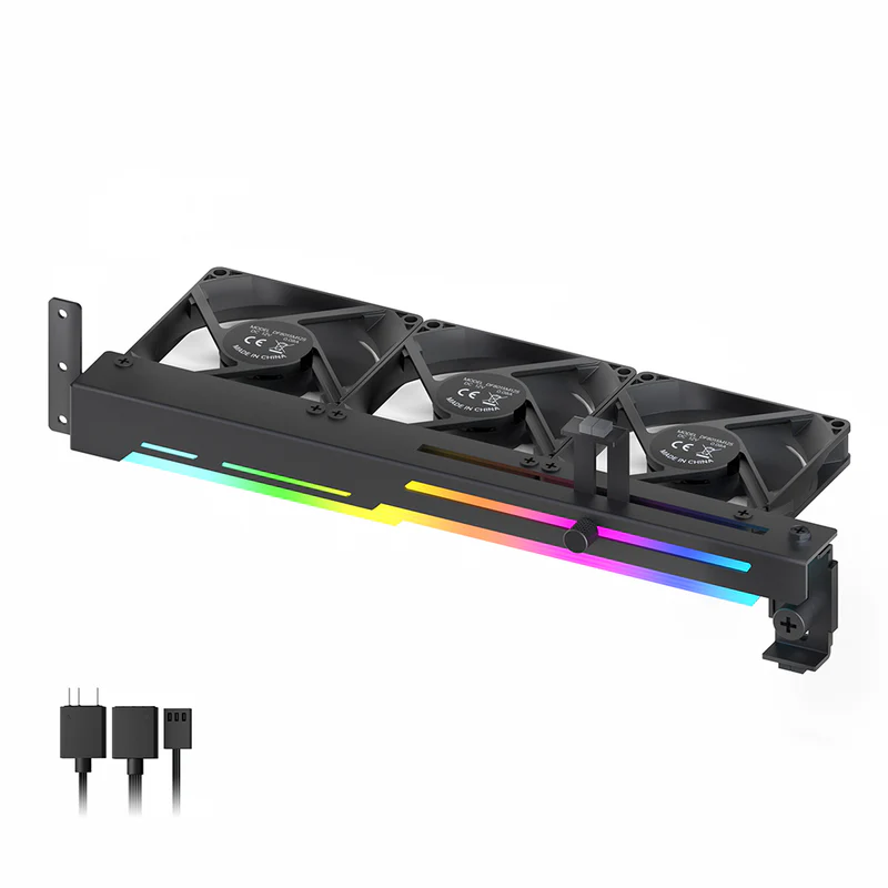 AsiaHorse VoltEd GPU Support Bracket with 3x 80mm ARGB Fans – GPU Brace with PWM Cooling, 5V 3-Pin Sync, Adjustable Design, Strong Support & RGB Lighting, Black