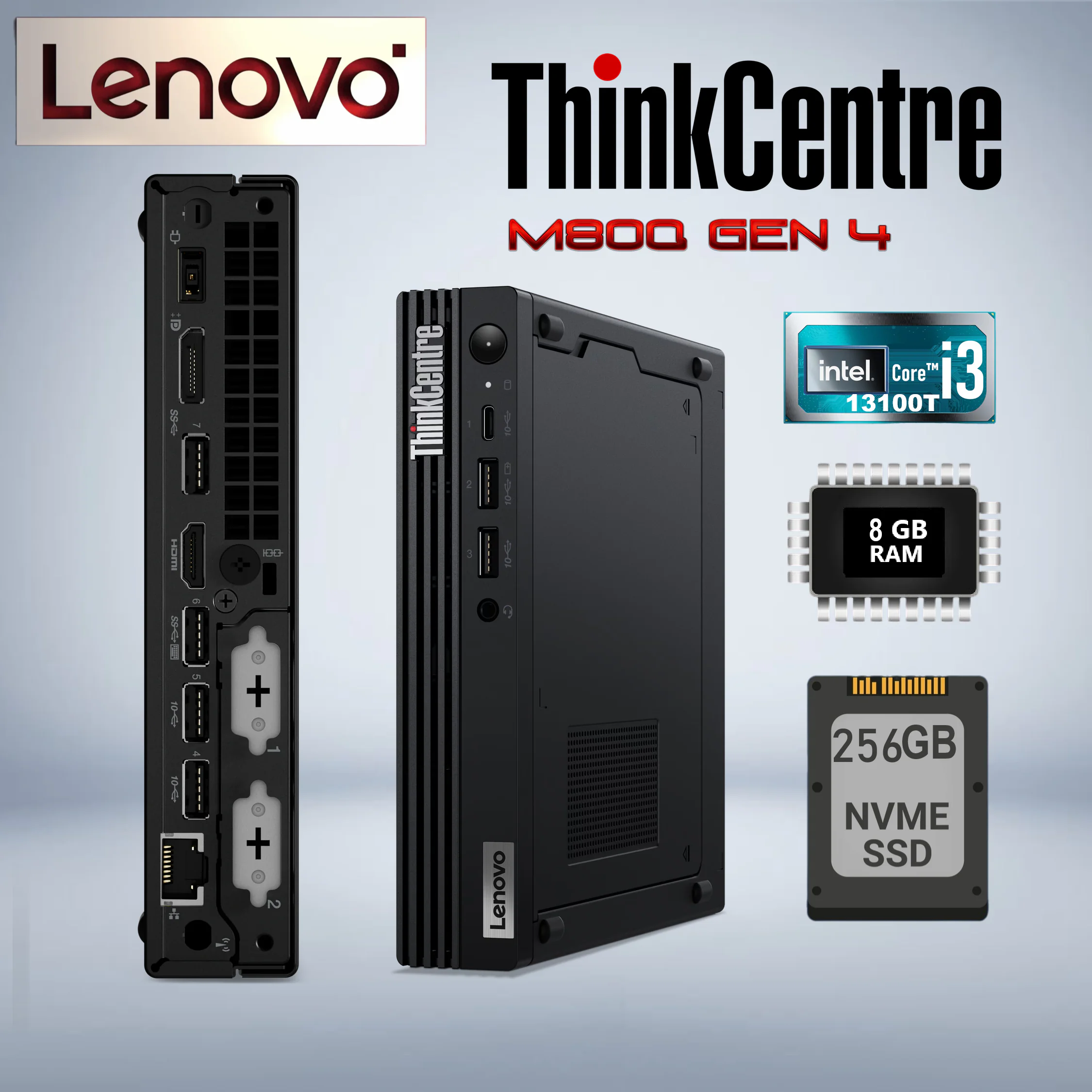 12EAS2KN00 LENOVO THINKCENTRE TINY M80Q GEN 4 I3-13100T DDR5 8GB 256GB UHD DOS DESKTOP