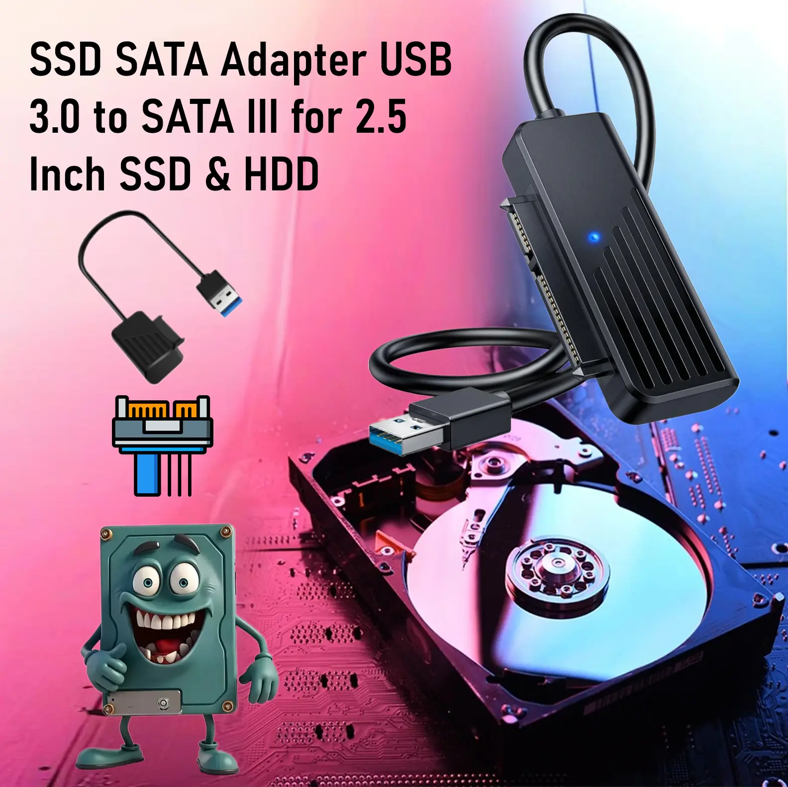 U3-S25 CONVERTER USB 3.0 TO 2.5" SATA PRO GOOD QUALITY USB 3.0 To SATA III Adapter Cable For 2.5-Inch SSD & HDD Up To 6TB – Tool-Free