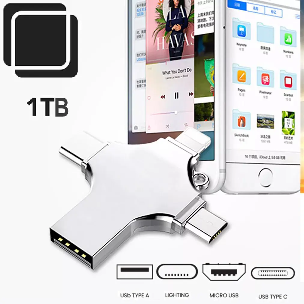 OTG-IPHONE-1TB-UNI Universal OTG 1TB USB Flash Drive 4 in 1 Universal OTG 1TB USB Flash Drive 4 in 1 Memory Stick ; Compatible with iPhone/iPad/Android/PC