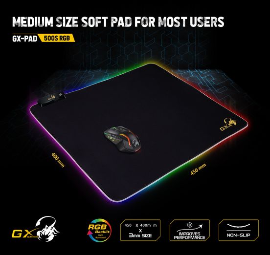 Genius GX-PAD 500S RGB Gaming Mouse Pad GX-500S Genius GX-PAD 500S RGB Gaming Mouse Pad Genius GX-PAD 500S  RGB Gaming Mouse Pad