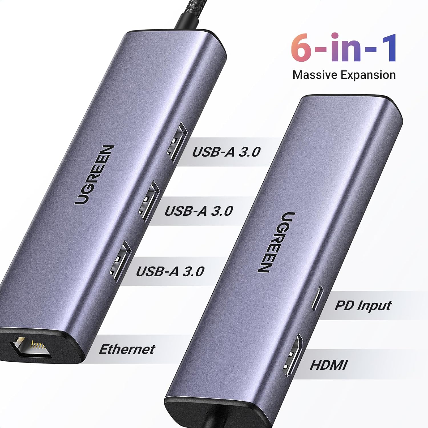UGREEN-15598 Revodok 6 in 1 USB C Hub Gigabit Ethernet UGREEN Revodok 6 in 1 USB C Hub Gigabit Ethernet Adapter with 4K HDMI