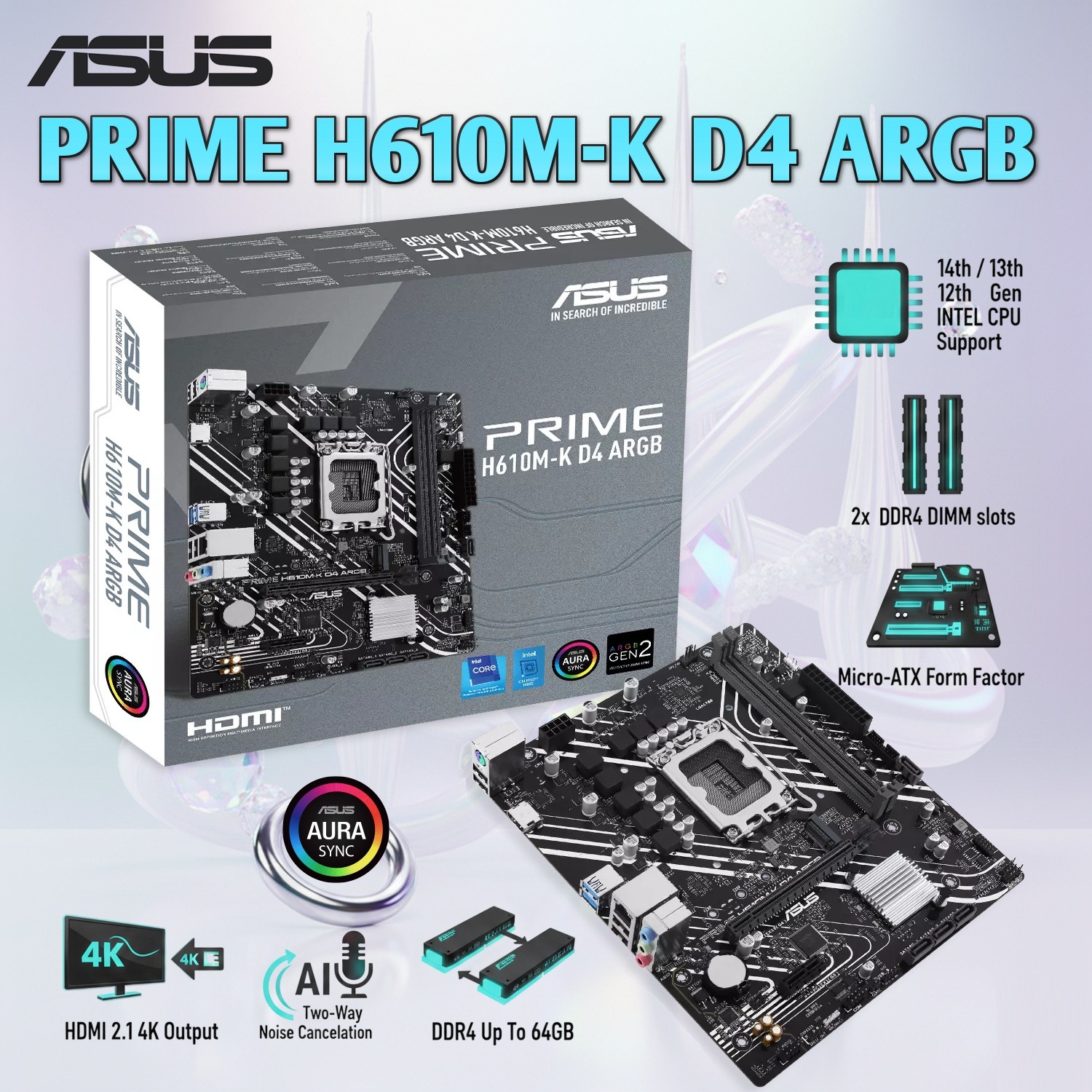 ASUS PRIME H610M-K D4 ARGB micro-ATX DDR4 Motherboard
