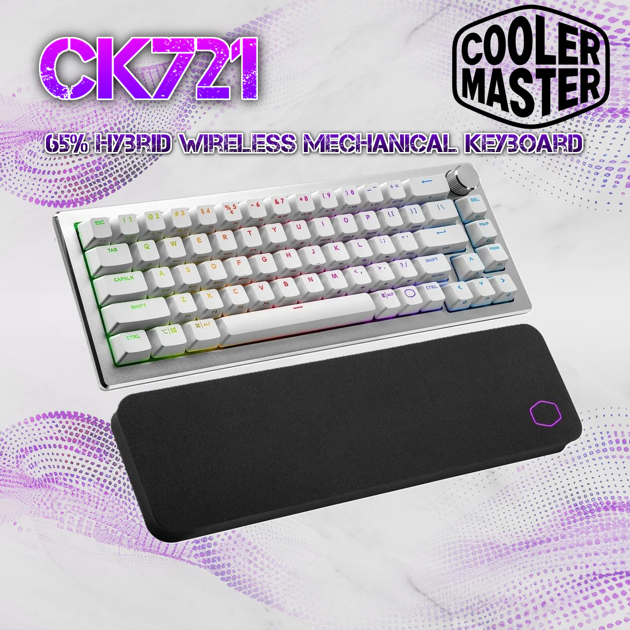 CK-721-SKTM1-US COOLER MASTER CK721 65% HYBRID WIRELESS MECHINICAL KEYBOARD WHITE Cooler Master CK721 65 Percent Hybrid Wireless Mechanical Gaming Keyboard with Brown Switches