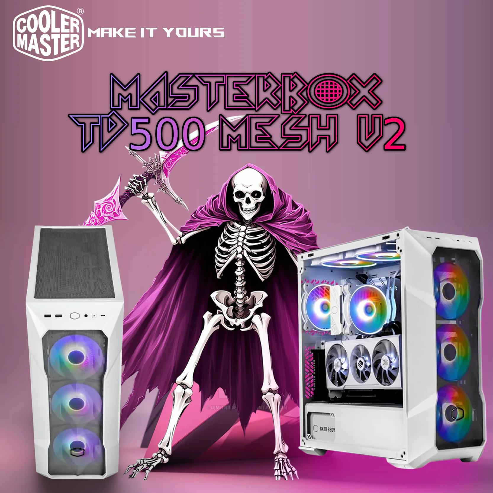 TD500V2-WGNN-SCL COOLER MASTER CASE MASTERBOX TD500 V2 MID TOWER E-ATX 3*FAN ARGB WHITE Cooler Master TD500 Mesh V2 White Airflow Mid-Tower Case