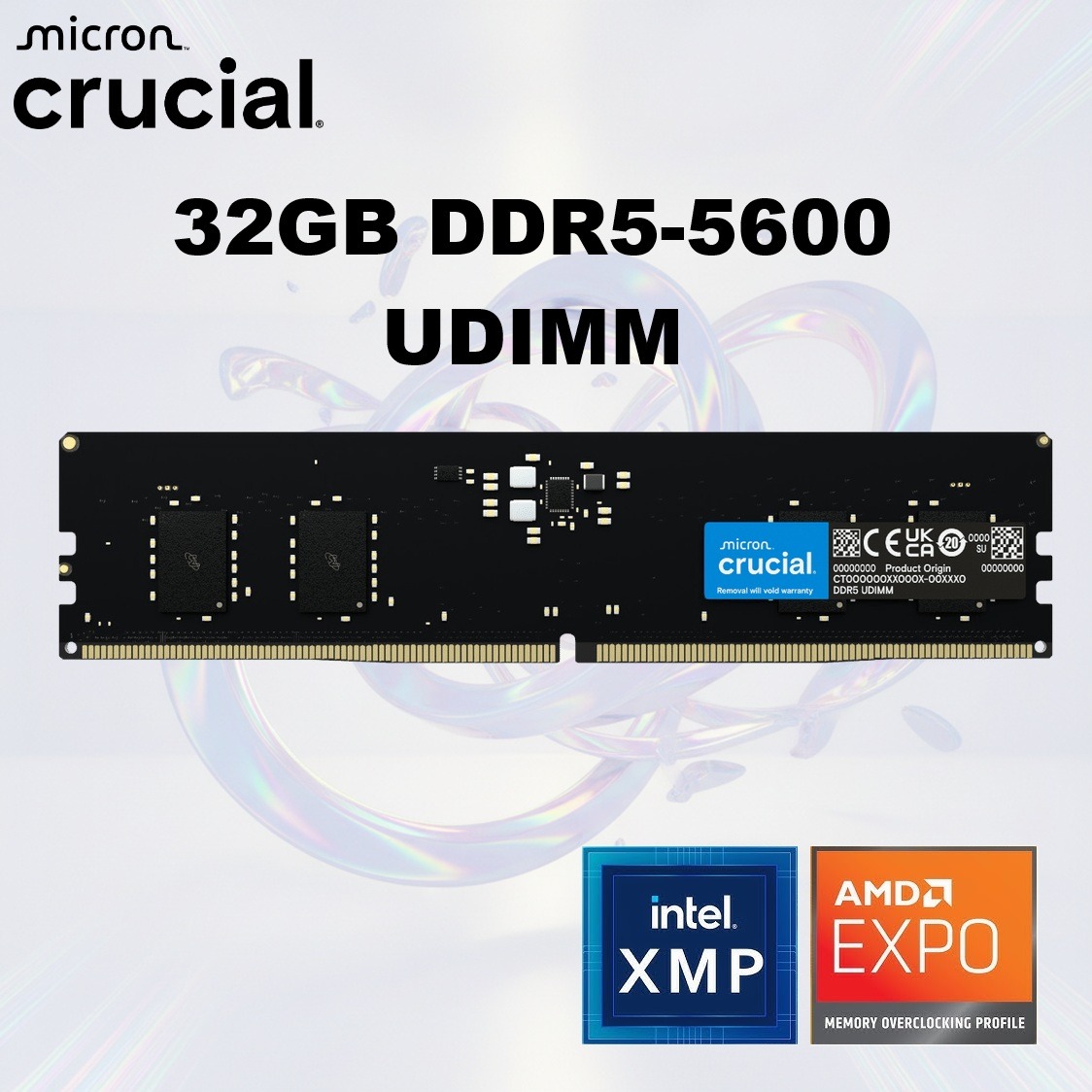 Crucial 32GB DDR5-5600 UDIMM Desktop Memory CL46 With On-Die ECC