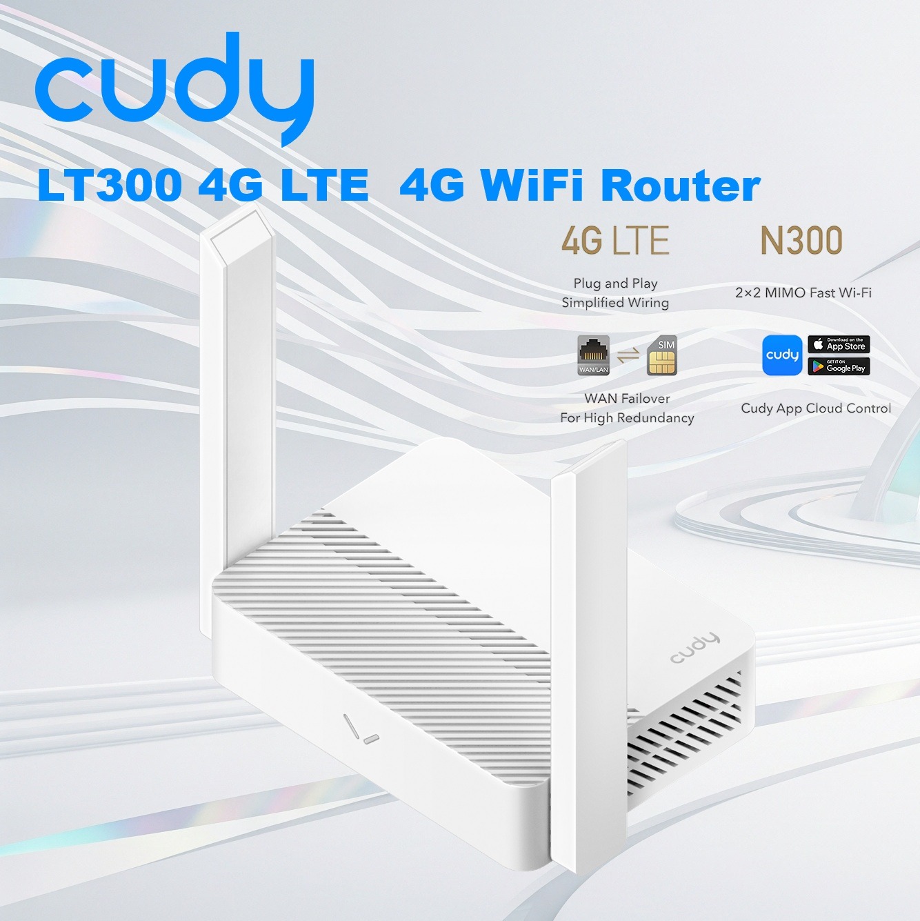 CUDY-LT300 CUDY LT300 4G LTE N300 WIFI ROUTER 300Mbps WHITE Cudy LT300 2.0 4G N300 Wi-Fi Router With Nano SIM Slot