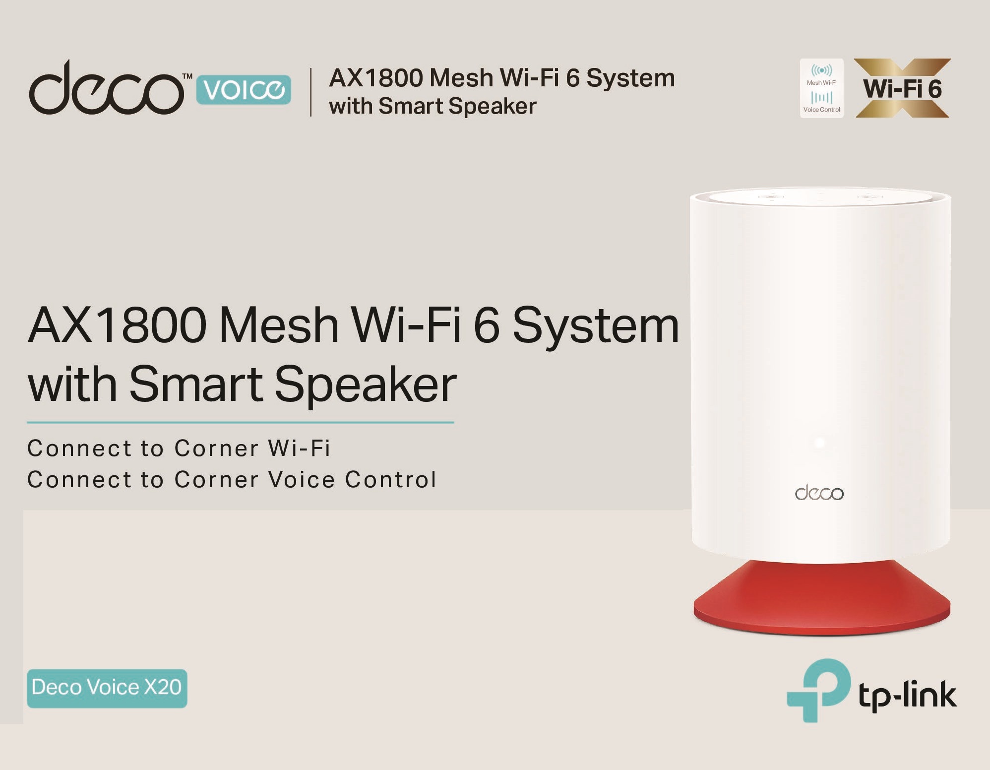 TP-Link Deco Voice X20 AX1800 Whole Home Mesh Wi-Fi 6 System with Alexa Built-In