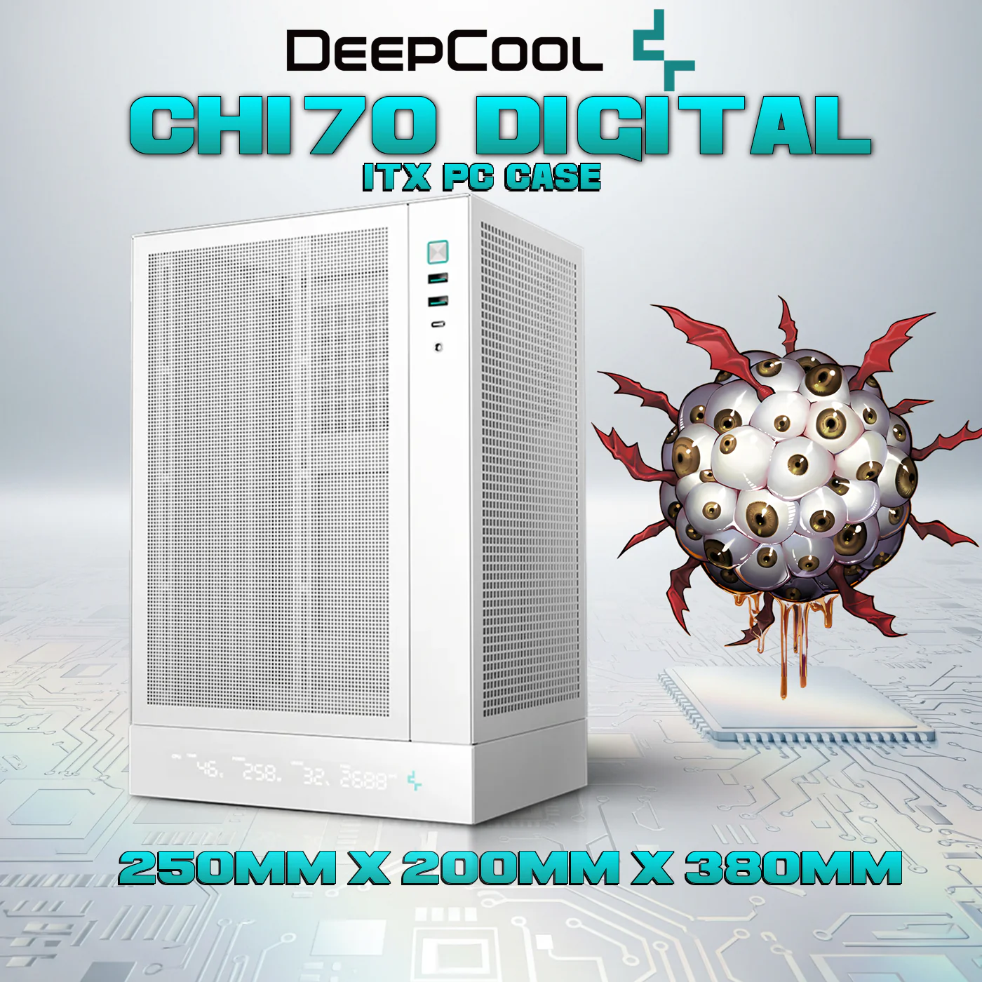 R-CH170-WHNPI0D-G-1 DEEPCOOL CASE CH170 DIGITAL TINY TOWER VERTICAL M-ITX WHITE DeepCool CH170 DIGITAL WH ITX Case – High Airflow Mesh Panels