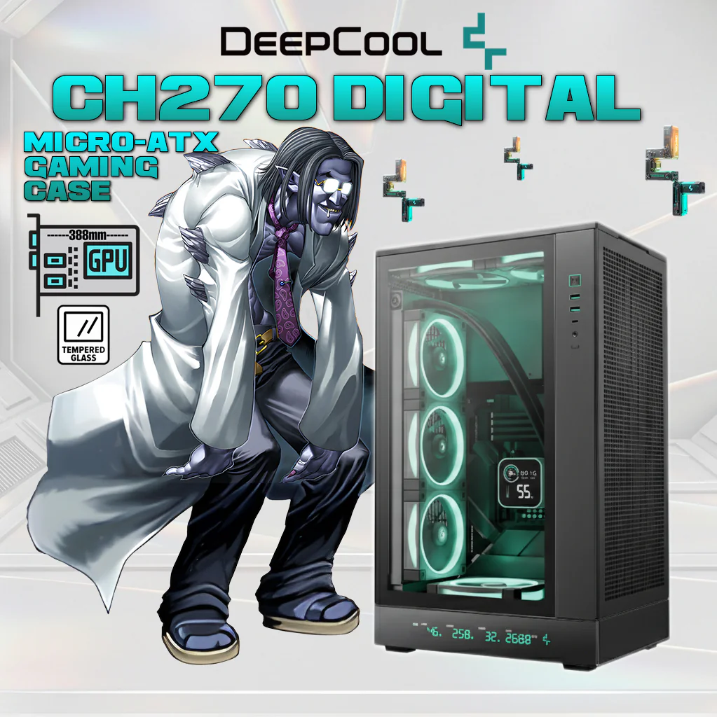 R-CH270-BKNDM0-G-1 DEEPCOOL CASE CH270 DIGITAL MINI TOWER M-ATX TG BLACK DeepCool CH270 DIGITAL Micro-ATX Gaming Case – Tempered Glass Side Panel