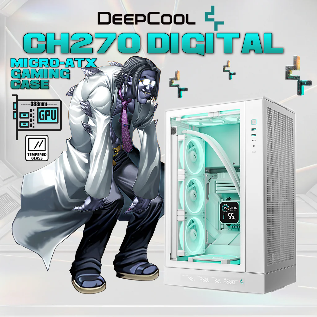 R-CH270-WHNDM0-G-1 DEEPCOOL CASE CH270 DIGITAL MINI TOWER M-ATX TG WHITE DeepCool CH270 DIGITAL WH Micro-ATX Gaming Case – Tempered Glass Side Panel