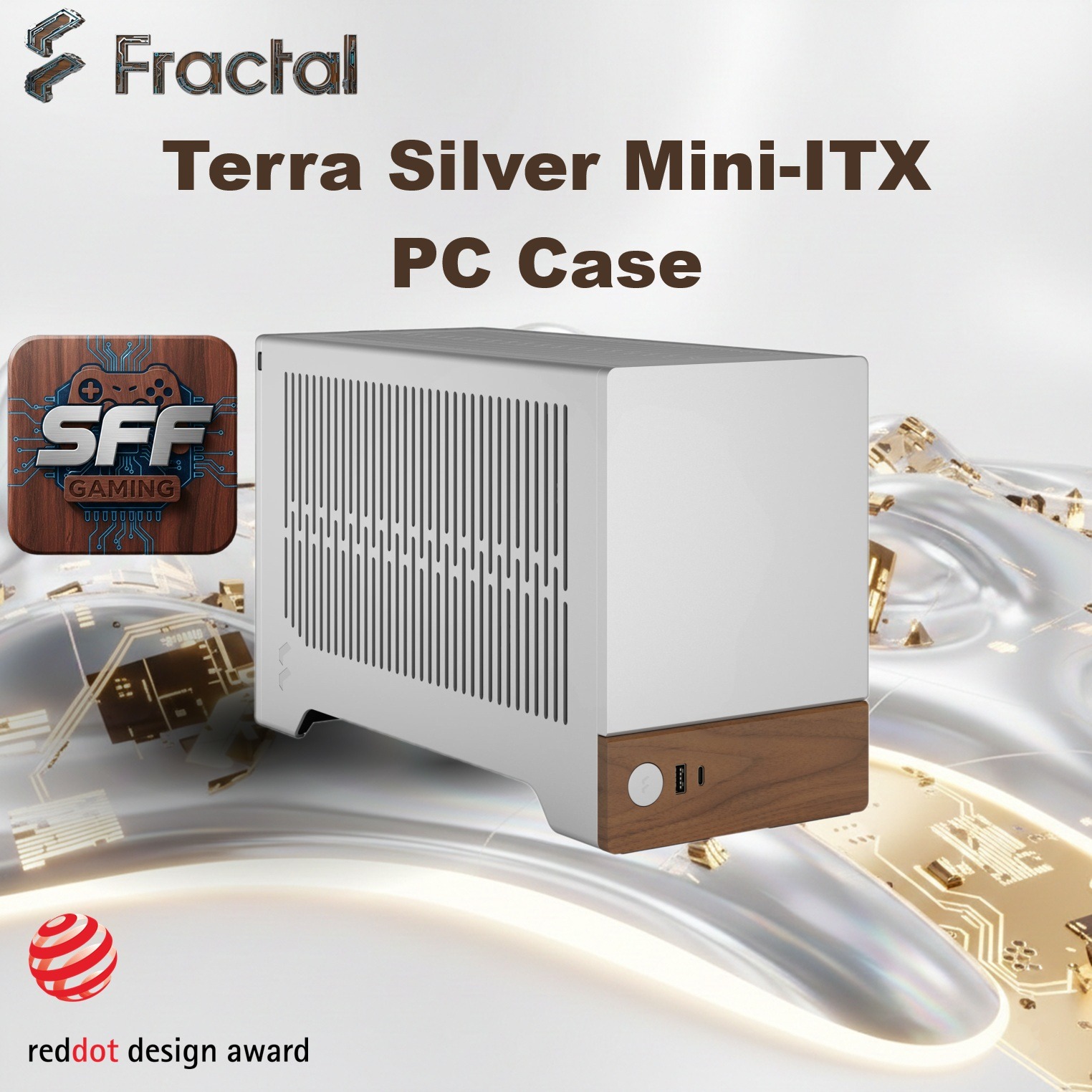 Fractal Terra Silver Mini-ITX PC Case With Walnut Front