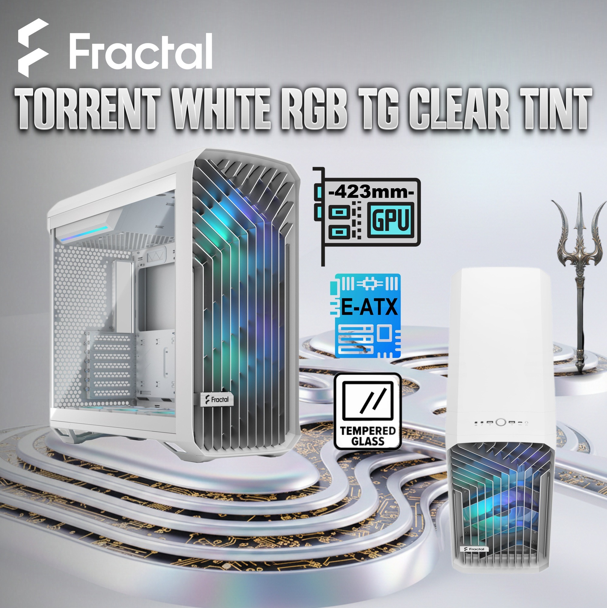 FD-C-TOR1A-07 FRACTAL DESIGN TORRENT WHITE RGB LIGHT TINT CASE Fractal Torrent White RGB TG Clear Tint PC Case With 180 mm Prisma Fans