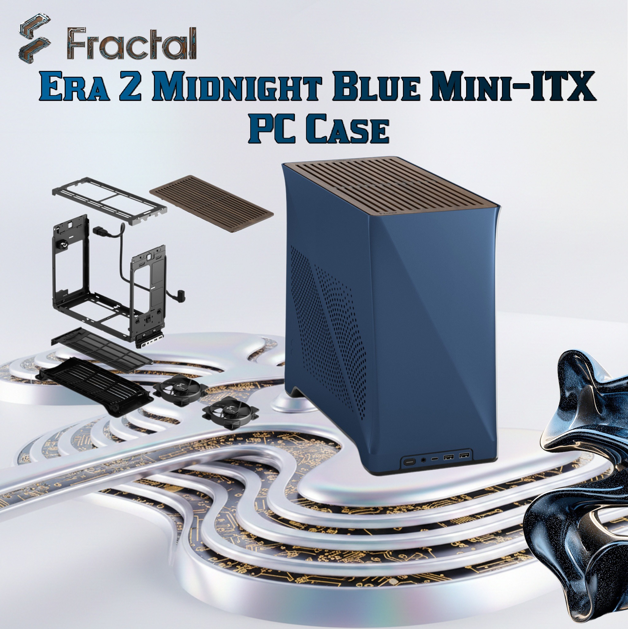 FD-C-ERA2N-03 FRACTAL DESIGN ERA 2 MINI-ITX MIDNIGHT BLUE CASE Fractal Era 2 Midnight Blue Mini-ITX Case With Anodized Aluminum Body