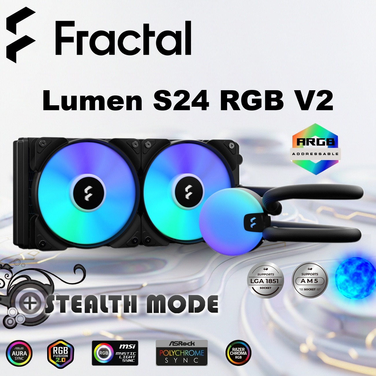 Fractal Lumen S24 RGB V2  ARGB Liquid Cooler With Six Addressable LEDs