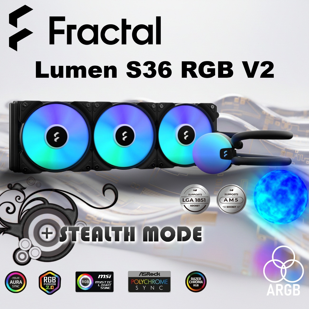 Fractal Lumen S36 RGB V2 AIO Liquid Cooler – 360mm Radiator