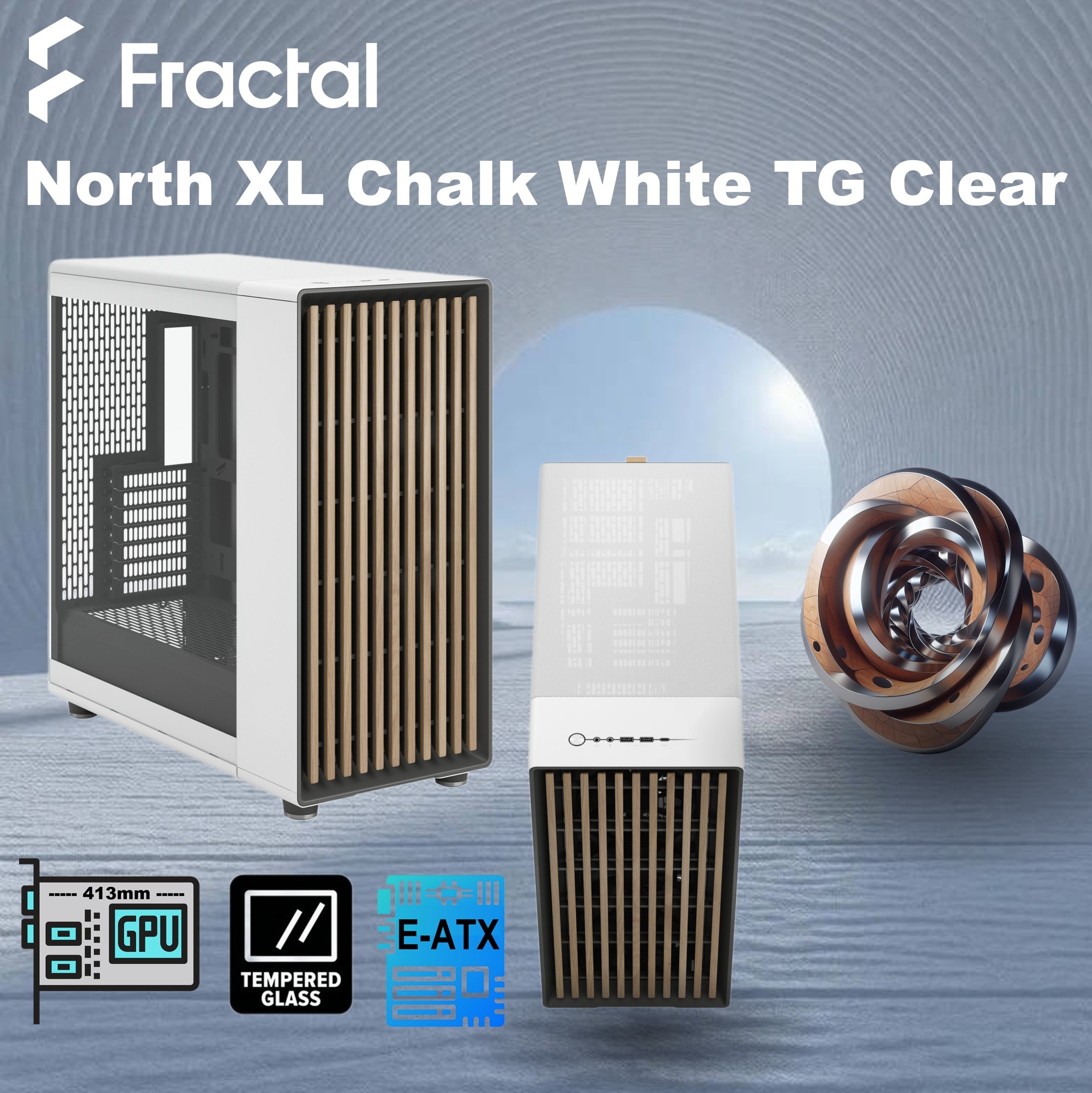 FD-C-NOR1X-04 Fractal North XL Mid-Tower CASE CHALK WHITE CLEAR TINT Fractal North XL Chalk White TG Clear PC Case – Tempered Glass Side Panel