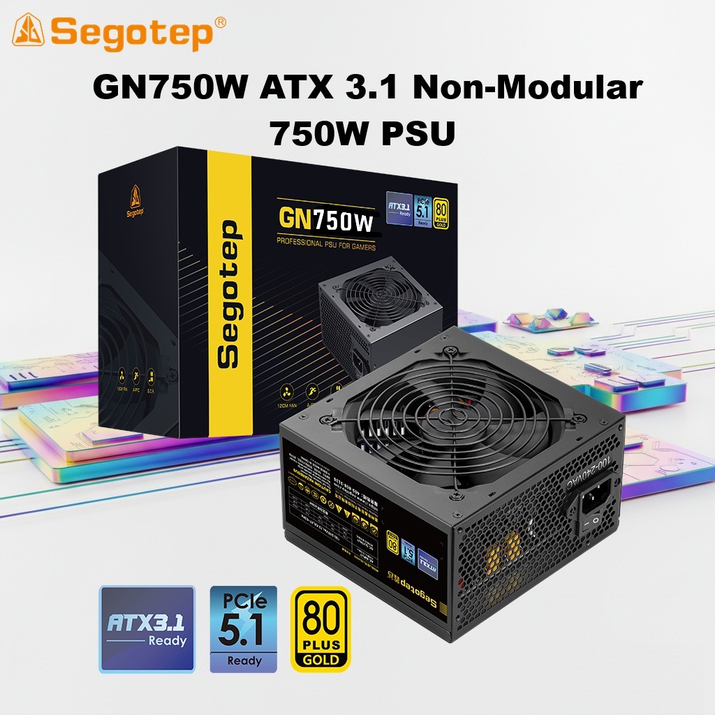 GN750W-ATX-3.1 SEGOTEP GN750W 750W ATX 3.1 GOLD 80PLUS NON MODULAR POWERSUPPLY-BLACK Segotep GN750W ATX 3.1 PCIe 5.1 750W 80 Plus Gold Power Supply With Native 16-Pin 450W 12VHPWR Cable