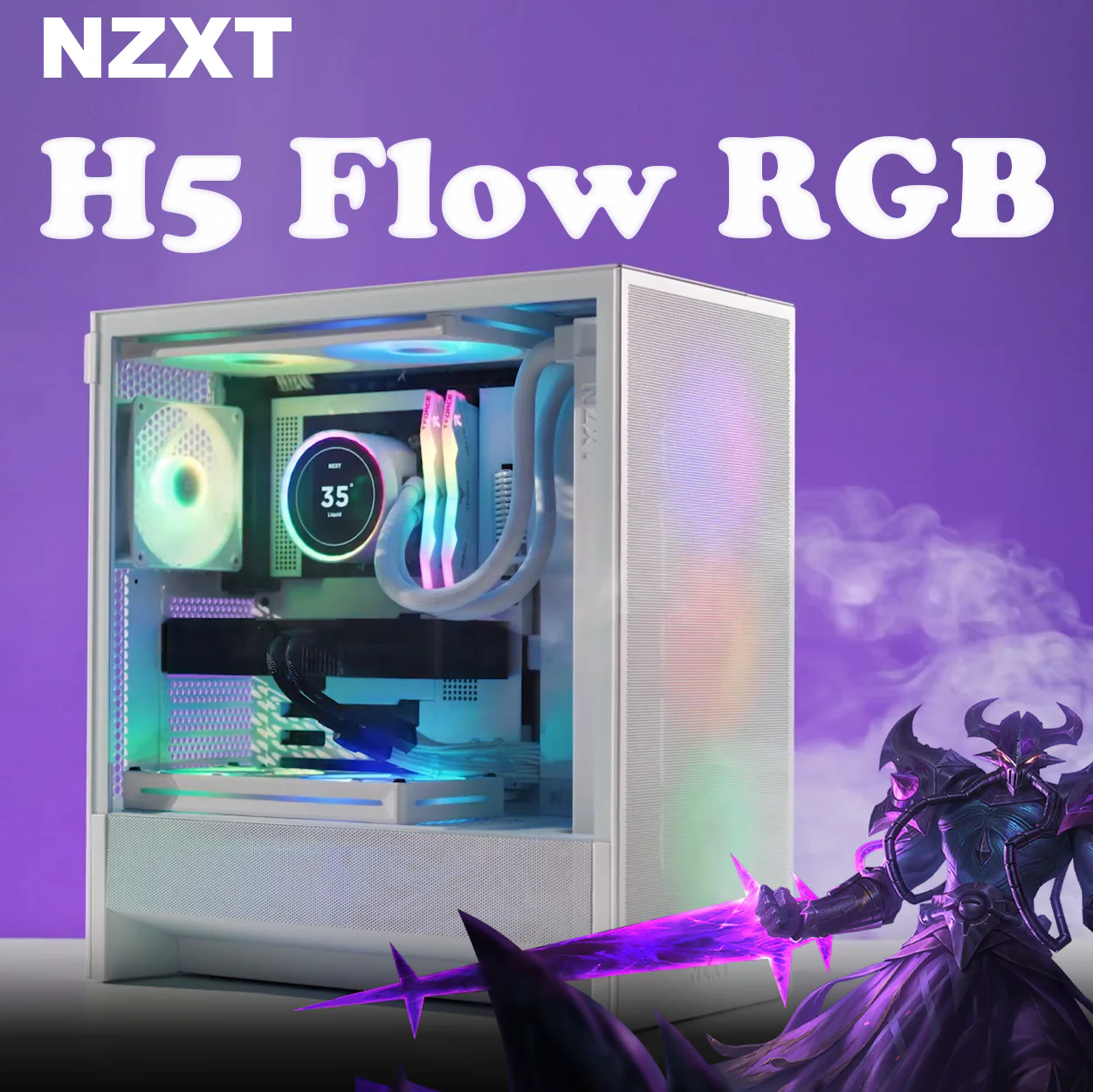 CC-H52FW-R1 NZXT CASE H5 FLOW RGB COMPACT MID-TOWER ATX 4xFAN RGB WHITE NZXT H5 Flow RGB 2024 Edition White ATX Mid-Tower Case