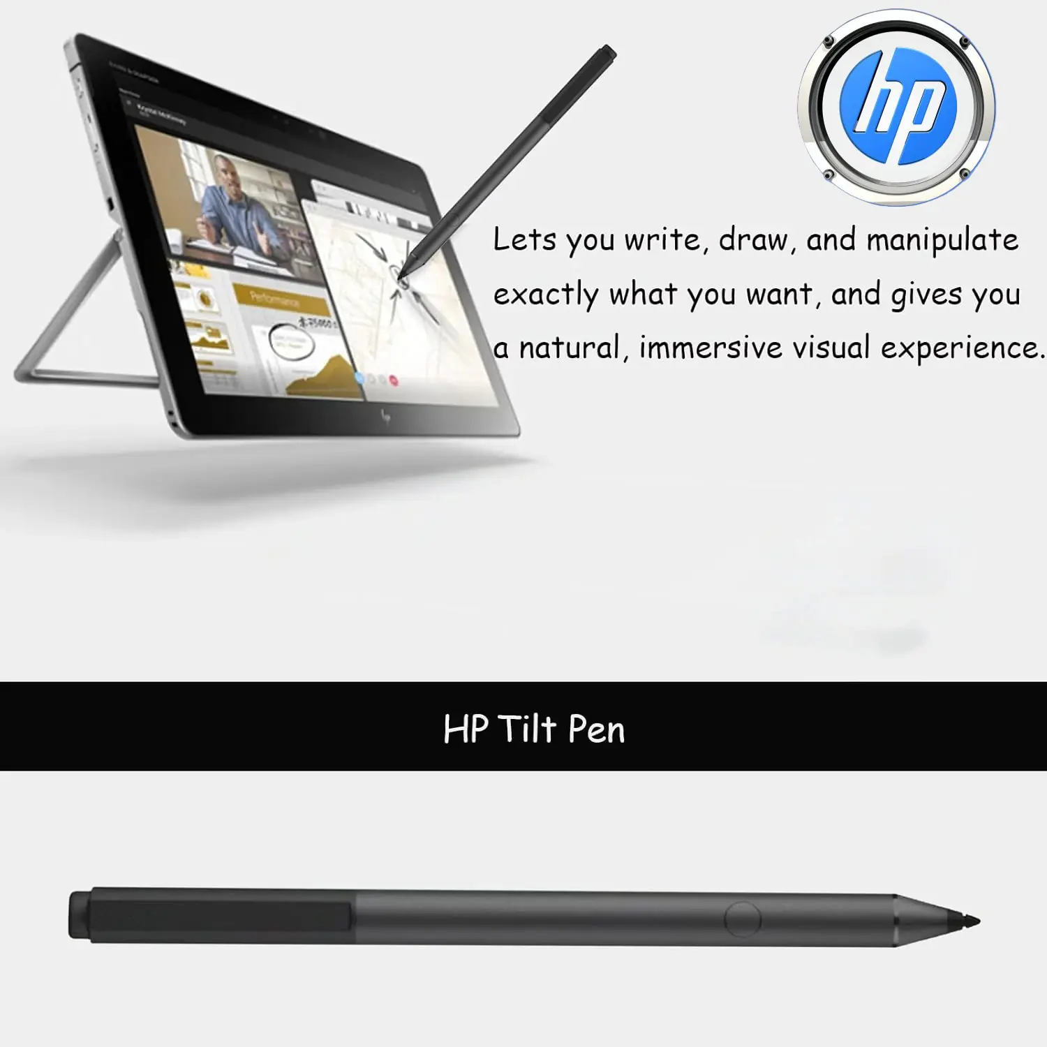 929863-001 HP Tilt Stylus Pen with Eraser Function HP Tilt Pen with Eraser Function ;  Stylus Pen for HP Touch Screen Monitors & Tablets ; Tilt Detection