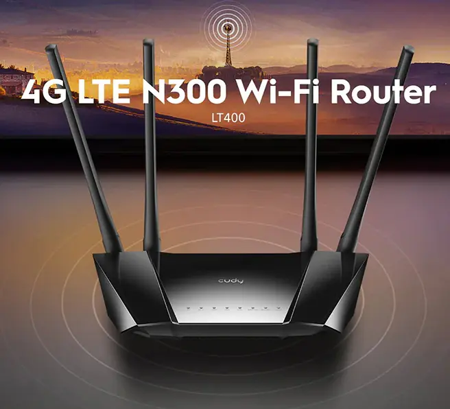 Cudy LT400 4G LTE N300 WiFi Router – 150Mbps LTE, 300Mbps Wi-Fi, Unlocked SIM Support, PPTP/L2TP VPN, Dynamic DNS, WAN/LAN, 2.4GHz