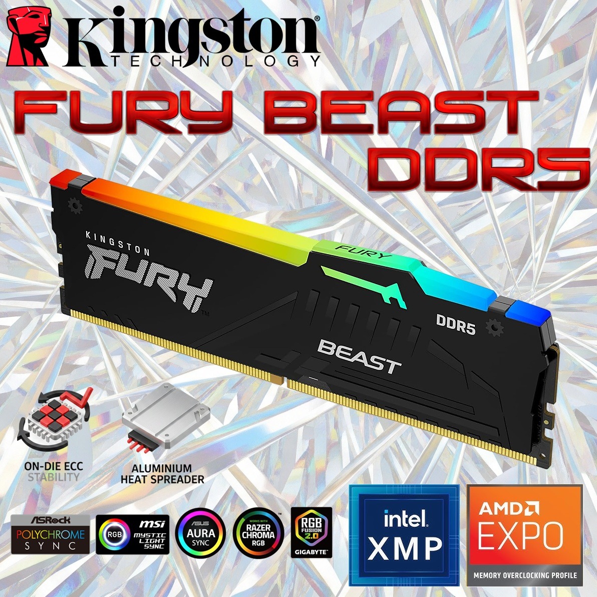 Kingston Fury Beast RGB 16GB DDR5 RGB Desktop Memory Single Module
