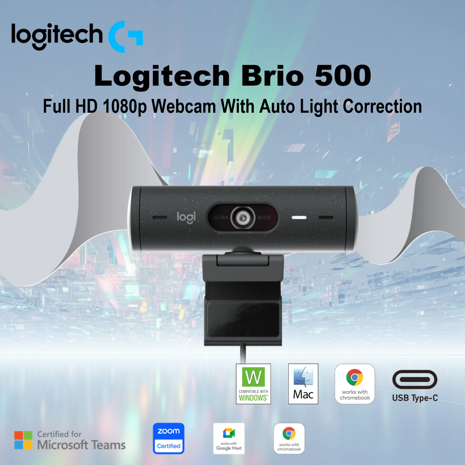 960-001424 Logitech Brio 500 Full HD Webcam Logitech Brio 500 Full HD Webcam with Auto Light Correction