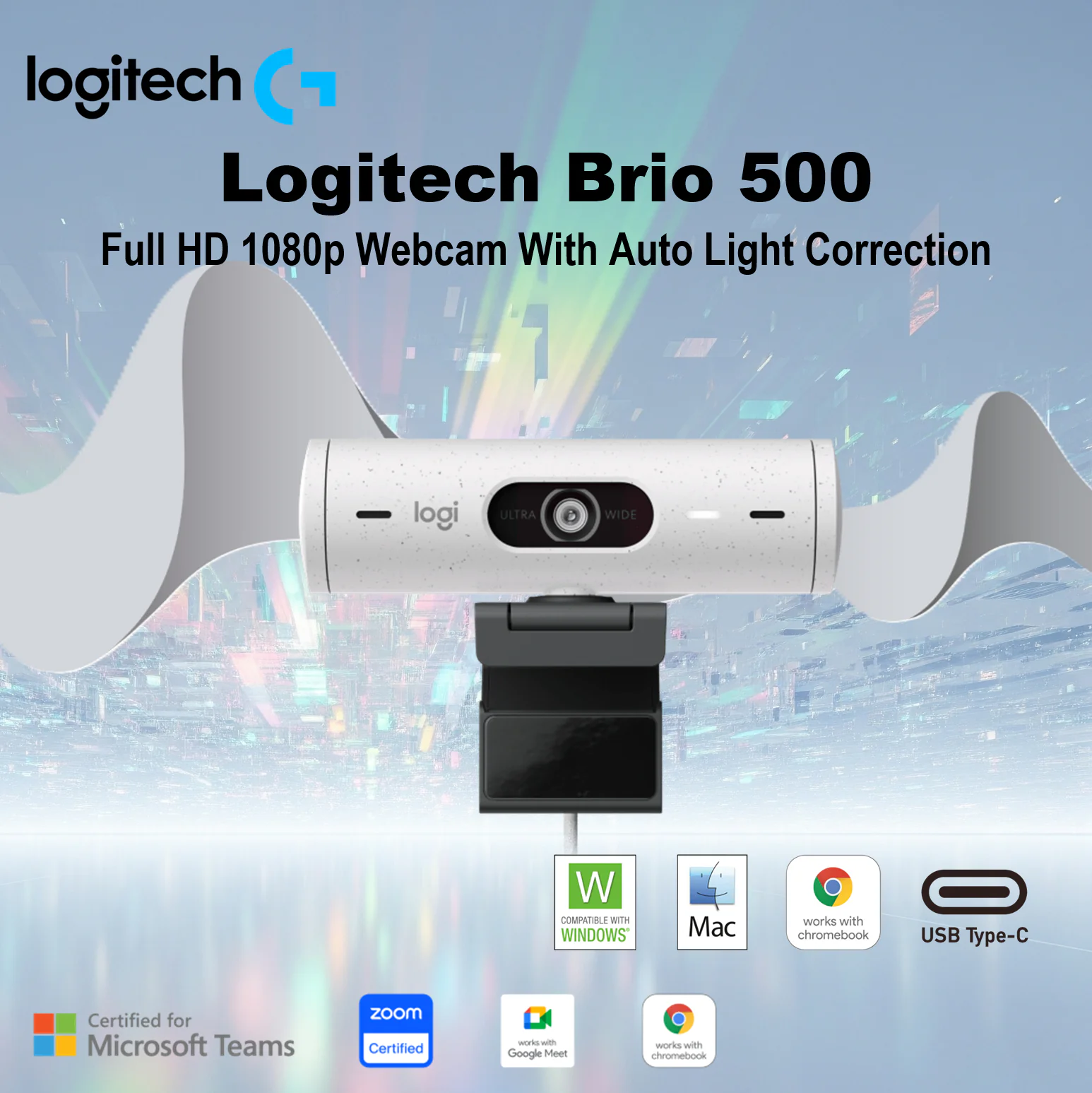960-001430 LOGITECH WEBCAM BRIO 500 FULL HD 1080P PEARL WHITE Logitech Brio 500 Full HD 1080p Webcam With Auto Light Correction RightLight 4