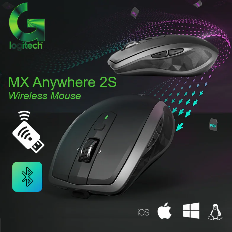 910-006287 LOGITECH MOUSE MX ANYWHERE 2S WIRELESS BLACK Logitech MX Anywhere 2S Compact Wireless Laser Mouse