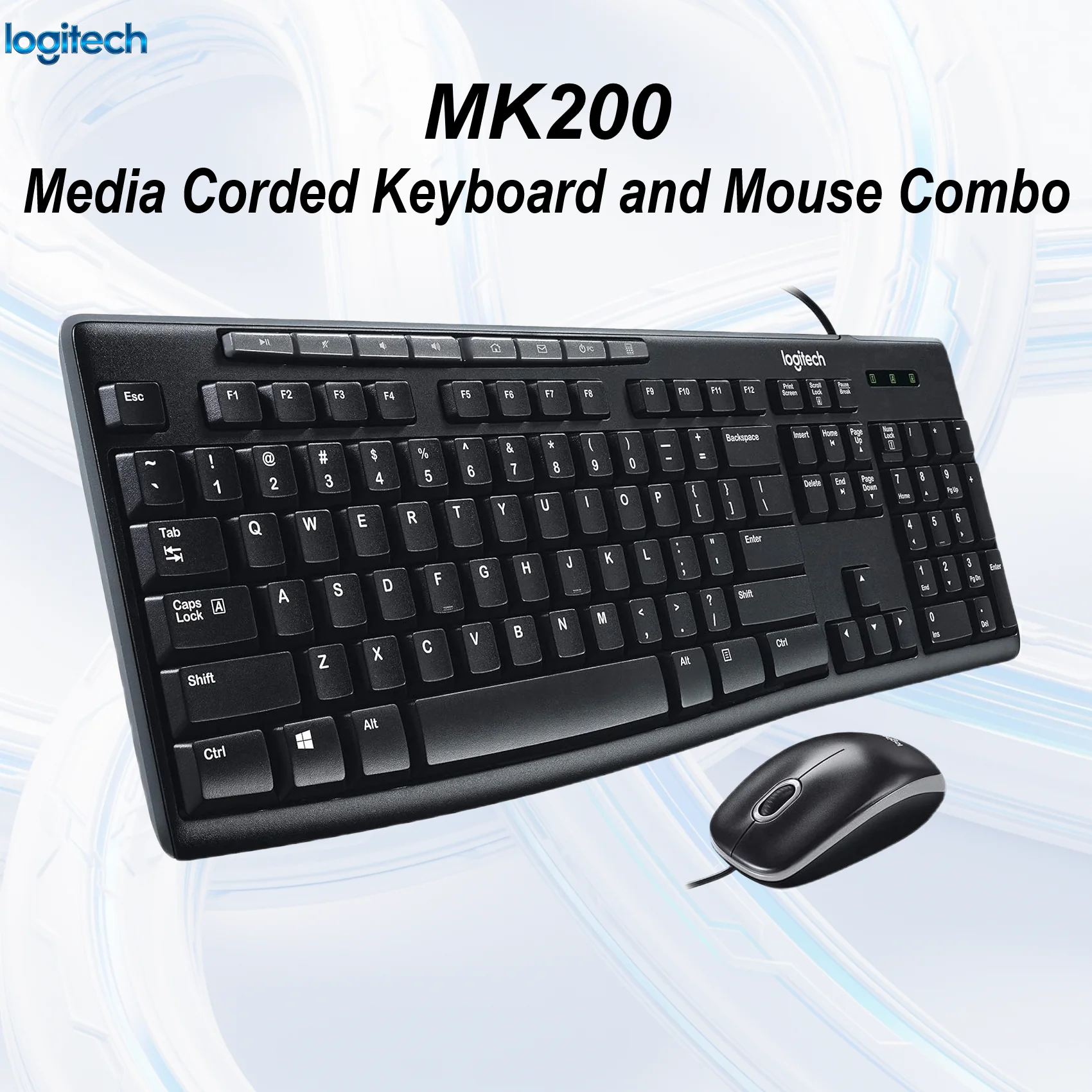 920-002694 LOGITECH KEYBOARD MK200 WIRED BLACK COMBO Logitech MK200 Media Corded Keyboard & Mouse Combo