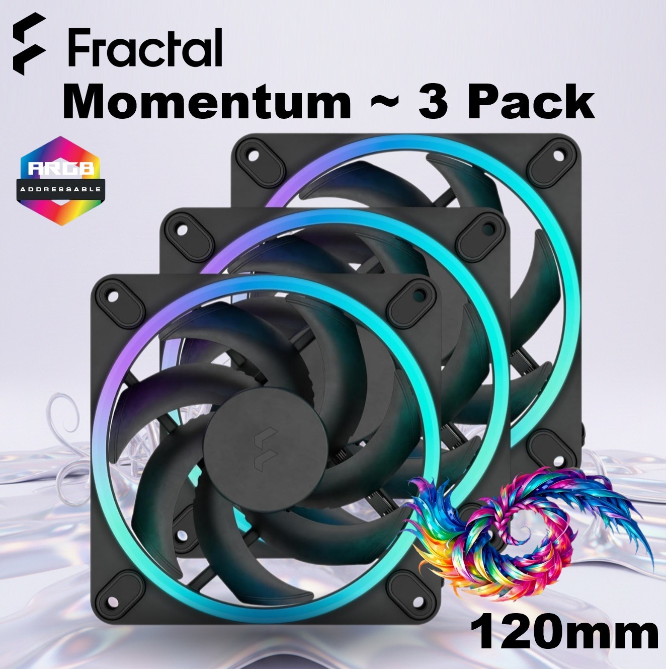 Fractal Momentum 12 RGB 3-Pack High-Performance 120mm Fans With ARGB Gen 2 Lighting