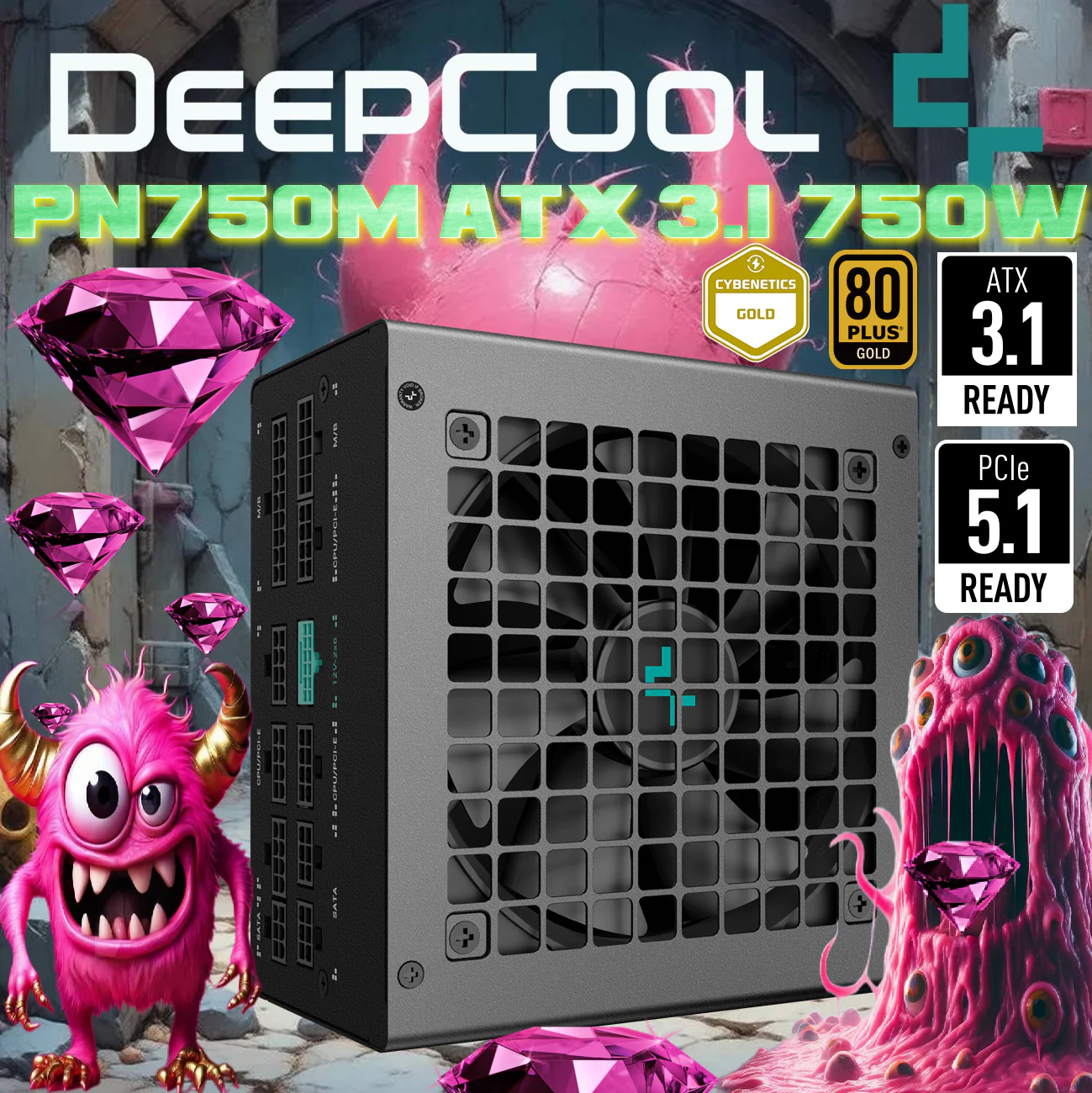 R-PN750M-FC0B-EU DEEPCOOL PSU PN750M ATX12V V3.1 80PLUS GOLD 750W F.MODULAR BLACK DeepCool PN750M 750W Power Supply With ATX 3.1