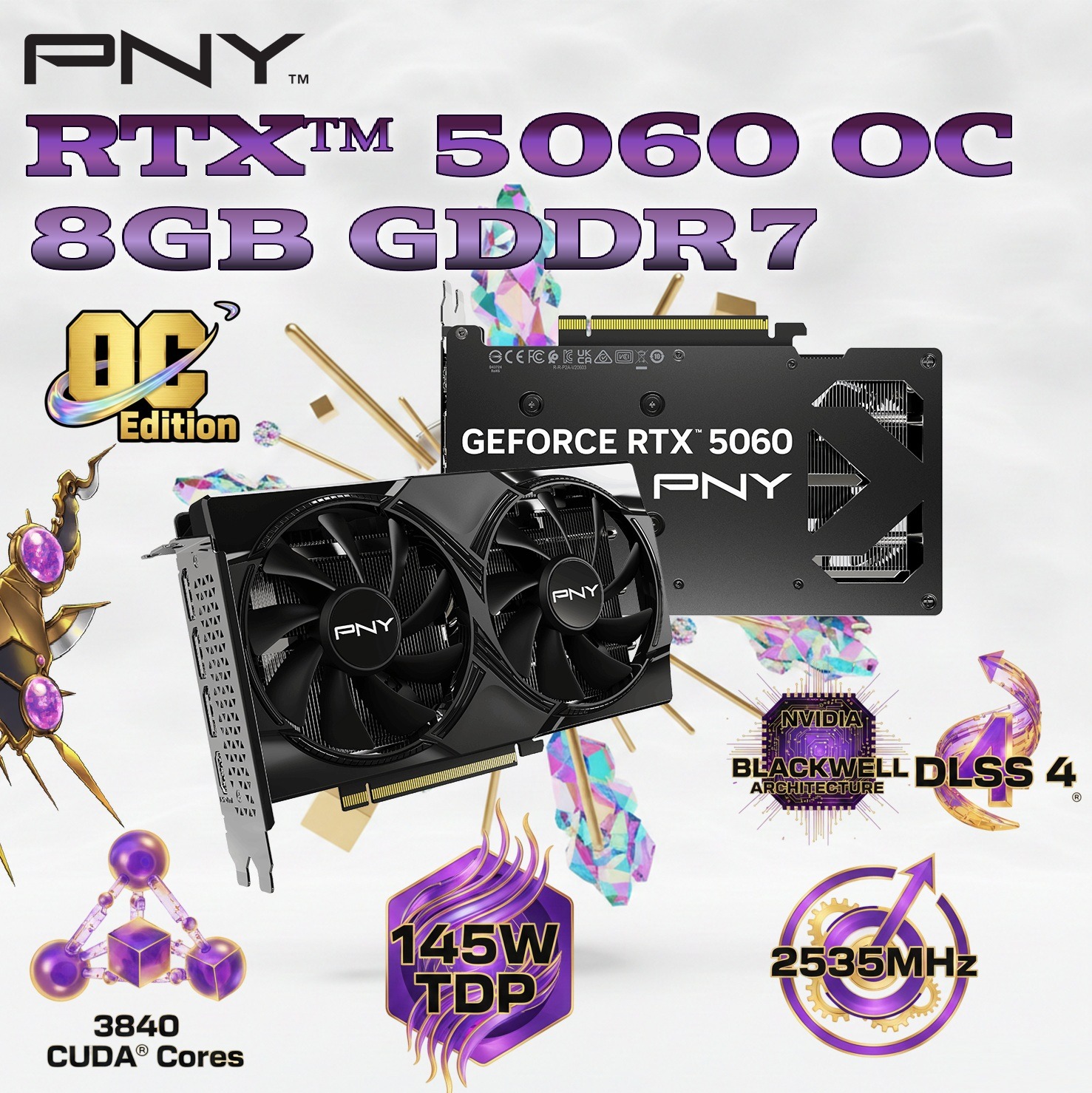 PNY GeForce RTX 5060 OC 8GB GDDR7  Dual Fan Graphics Card - NVIDIA Blackwell Architecture